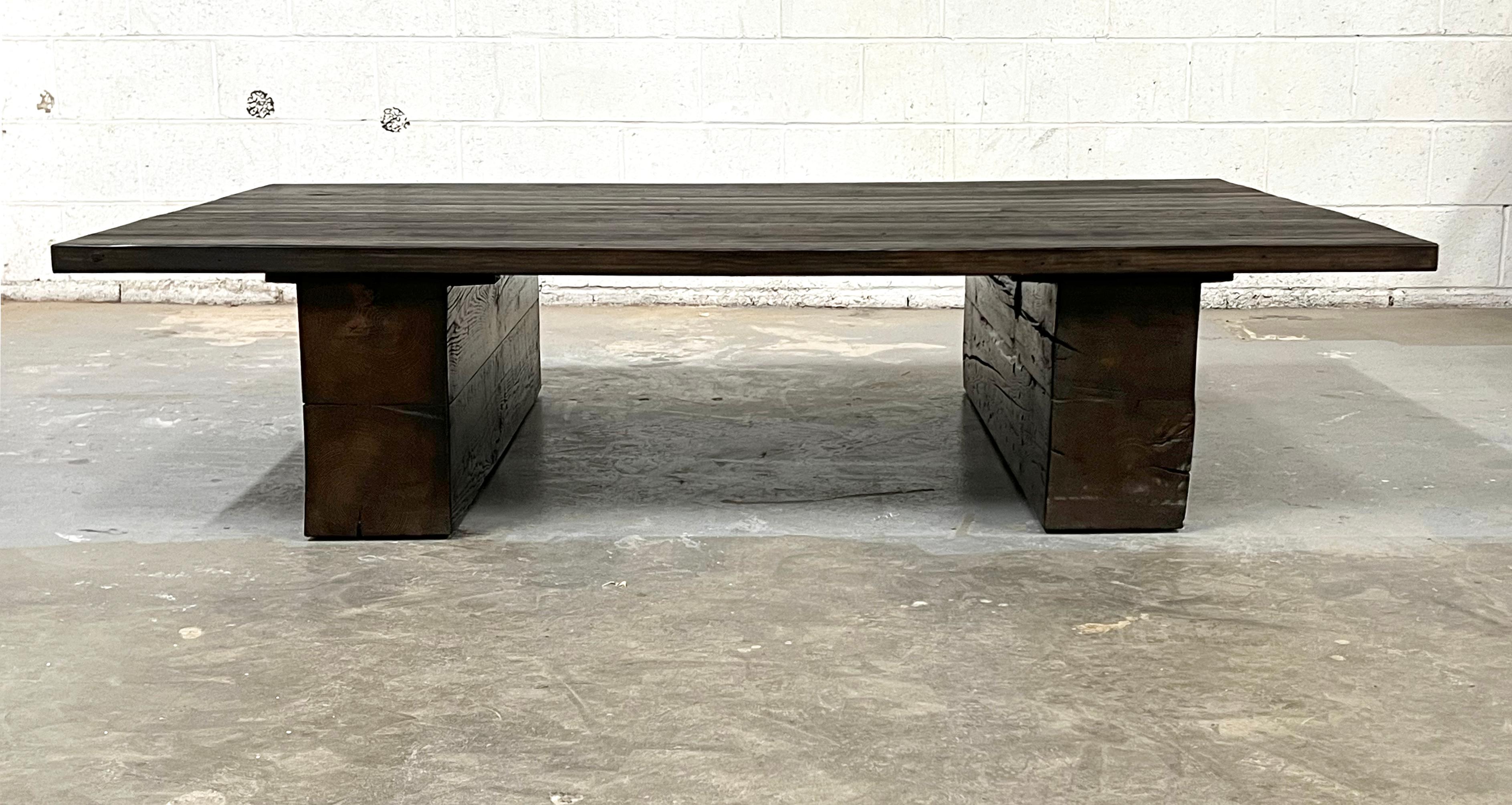 Hand-Crafted Block Leg Coffee Table made from Reclaimed Pine For Sale