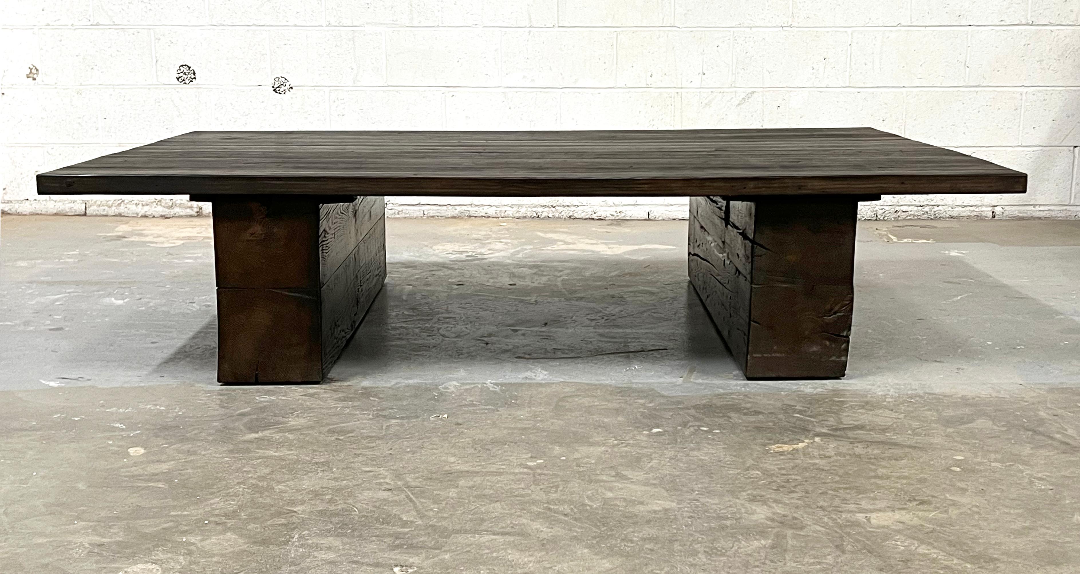 Block Leg Coffee Table Made from Oak and Reclaimed Pine In New Condition In Los Angeles, CA