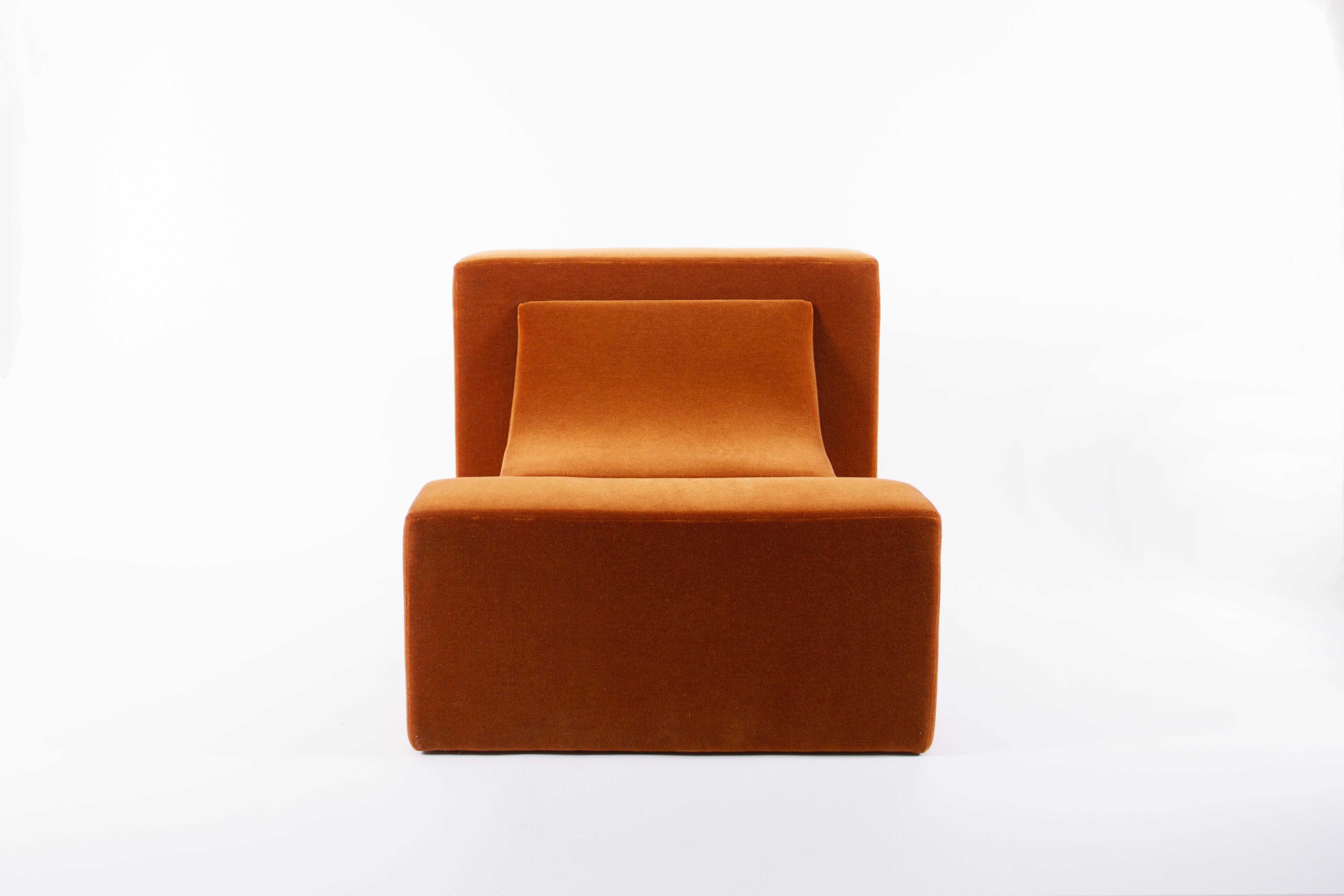 Block Lounge Chair Upholstered in Maharam Velvet Mohair by Estudio Persona In New Condition For Sale In Los Angeles, CA
