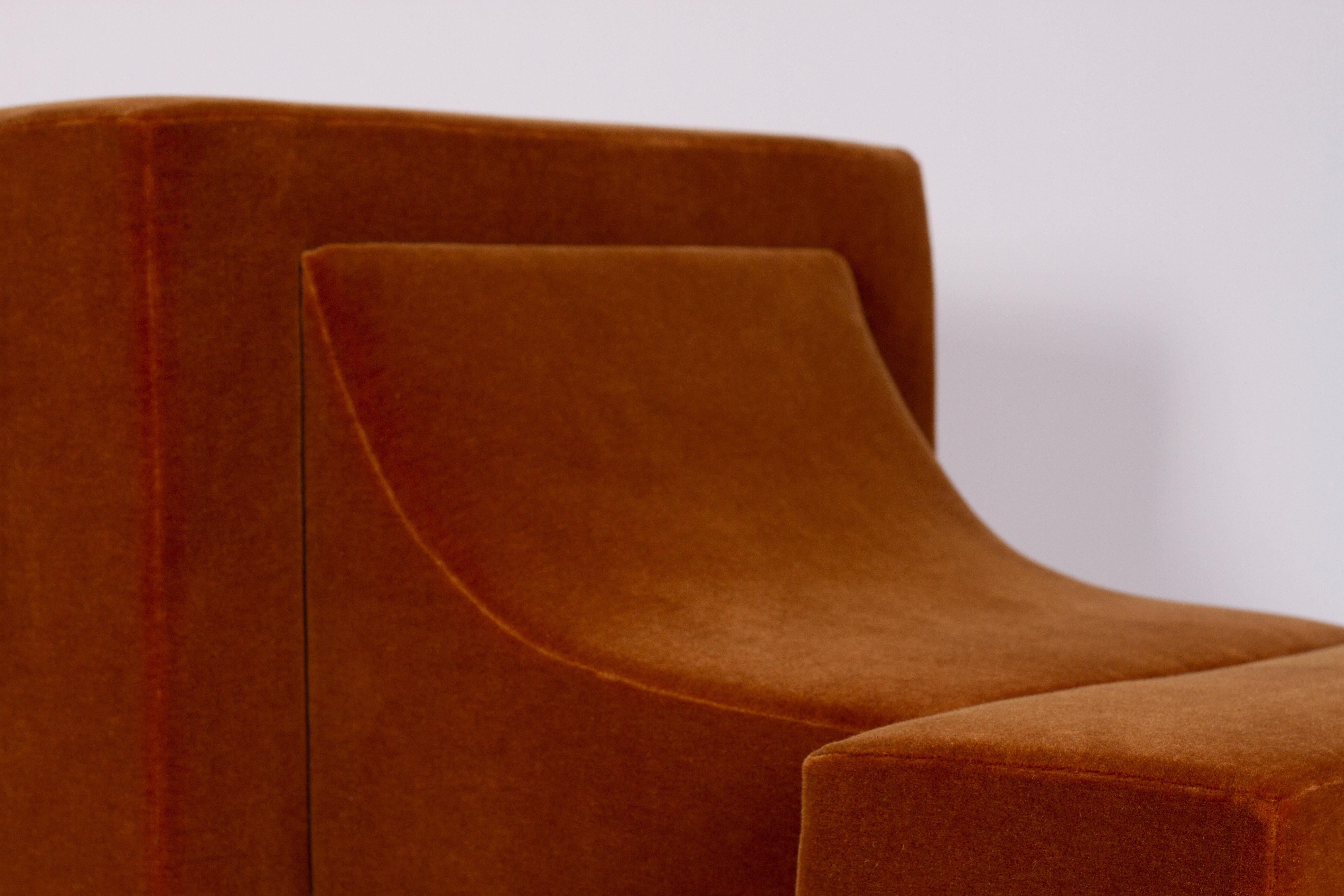 Upholstery Block Lounge Chair Upholstered in Maharam Velvet Mohair by Estudio Persona For Sale