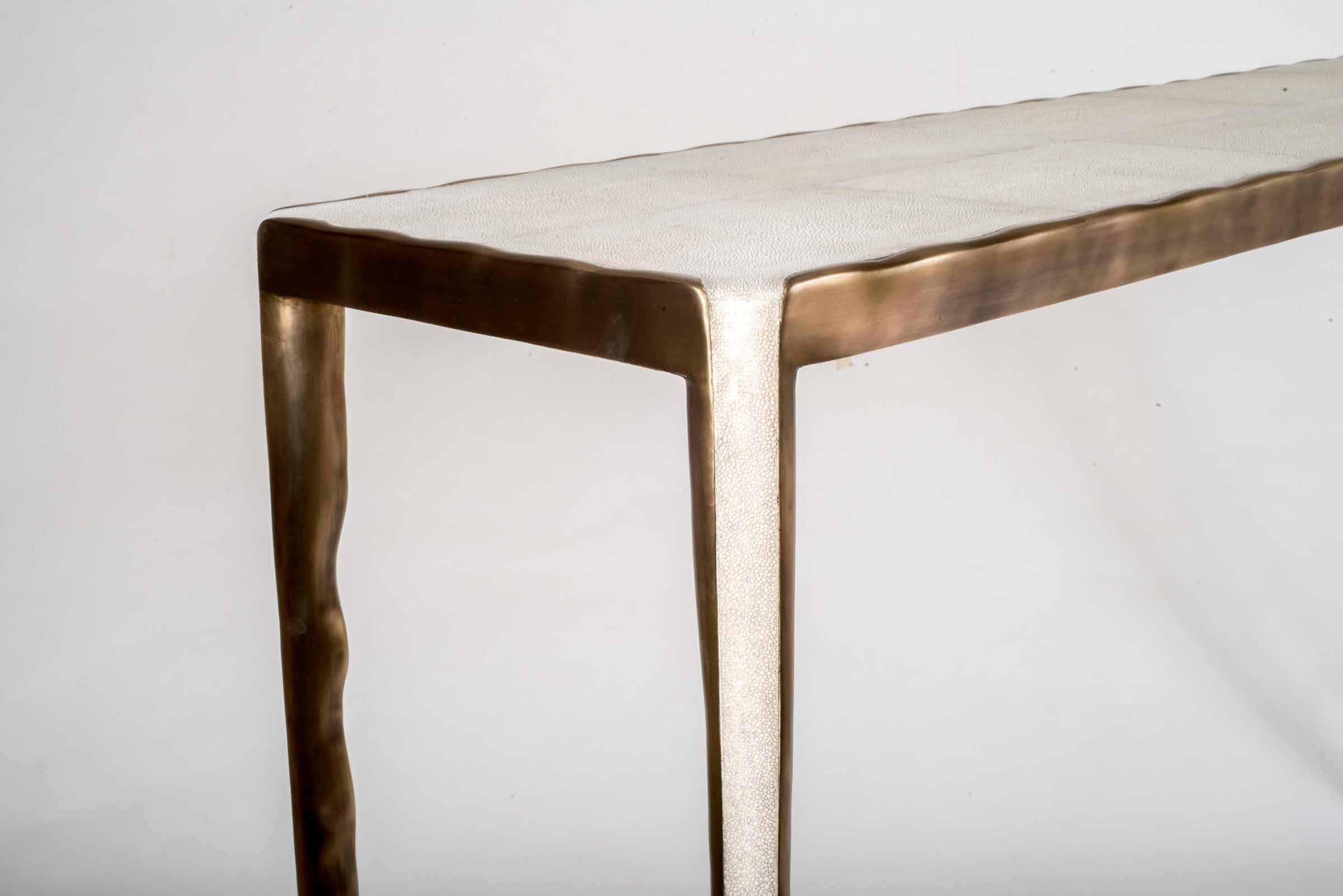 Contemporary Block Pattern Console in Shagreen, Shell & Bronze-Patina Brass by R&Y Augousti For Sale