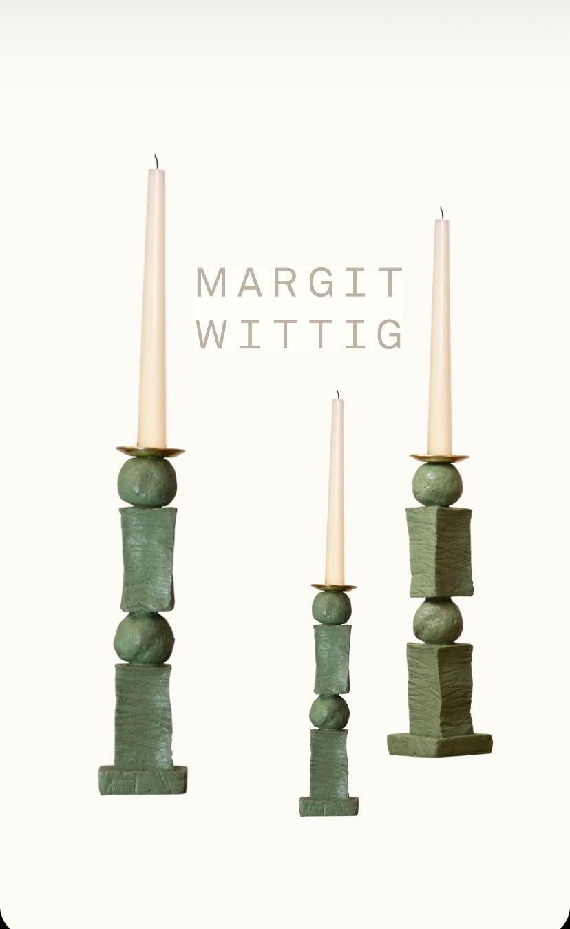 Cast Block & Pearl Sculpted Contemporary White Candlestick Set by Margit Wittig For Sale