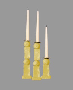 Block & Pearl Sculpted Contemporary Yellow Candlestick Set by Margit Wittig
