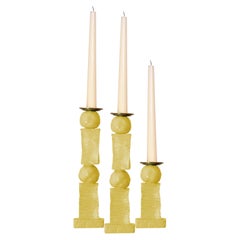 Block & Pearl Sculpted Contemporary Yellow Candlestick Set by Margit Wittig