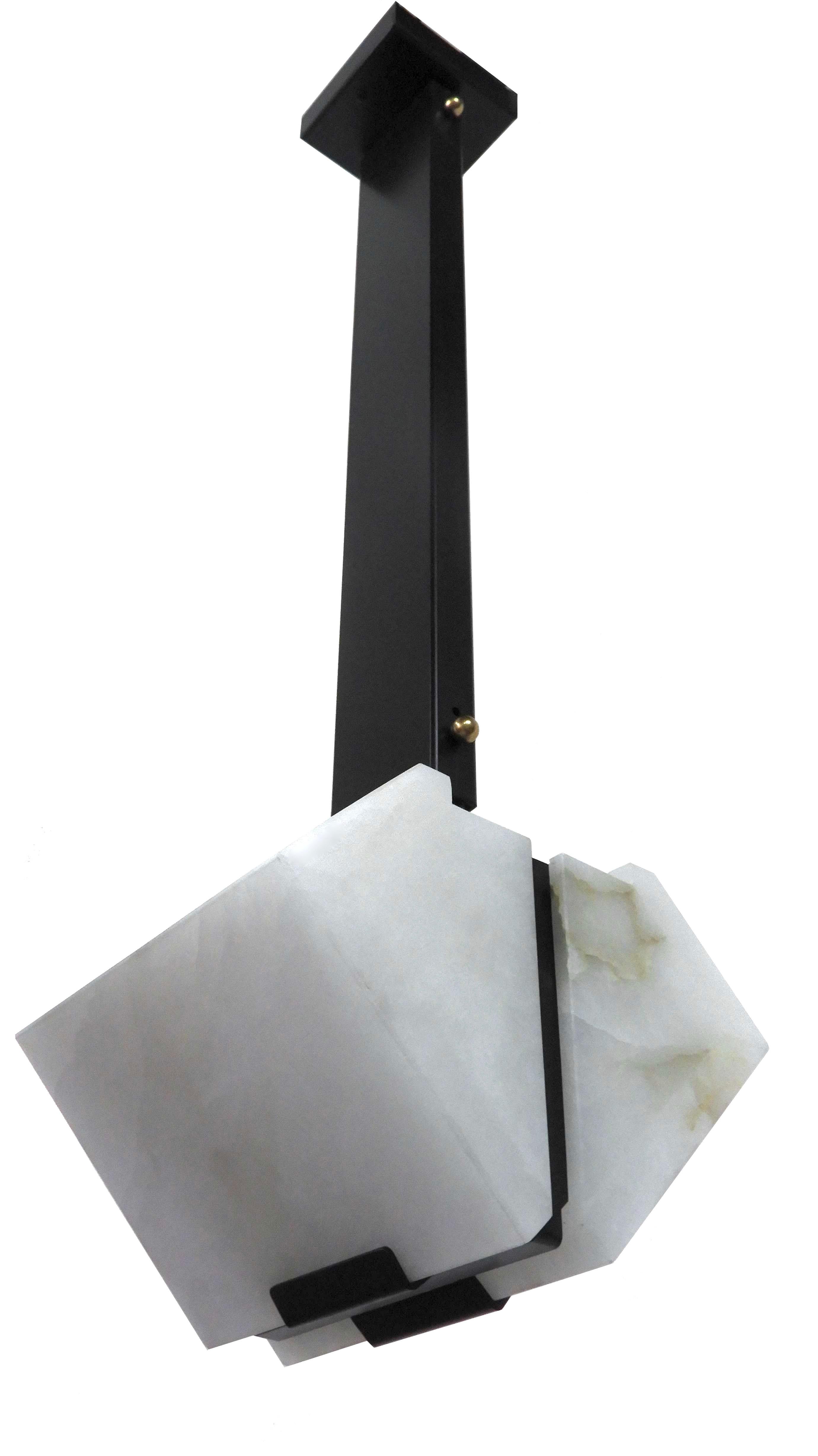 Modern 'Block' Alabaster Pendant Light in the Manner of Pierre Chareau For Sale