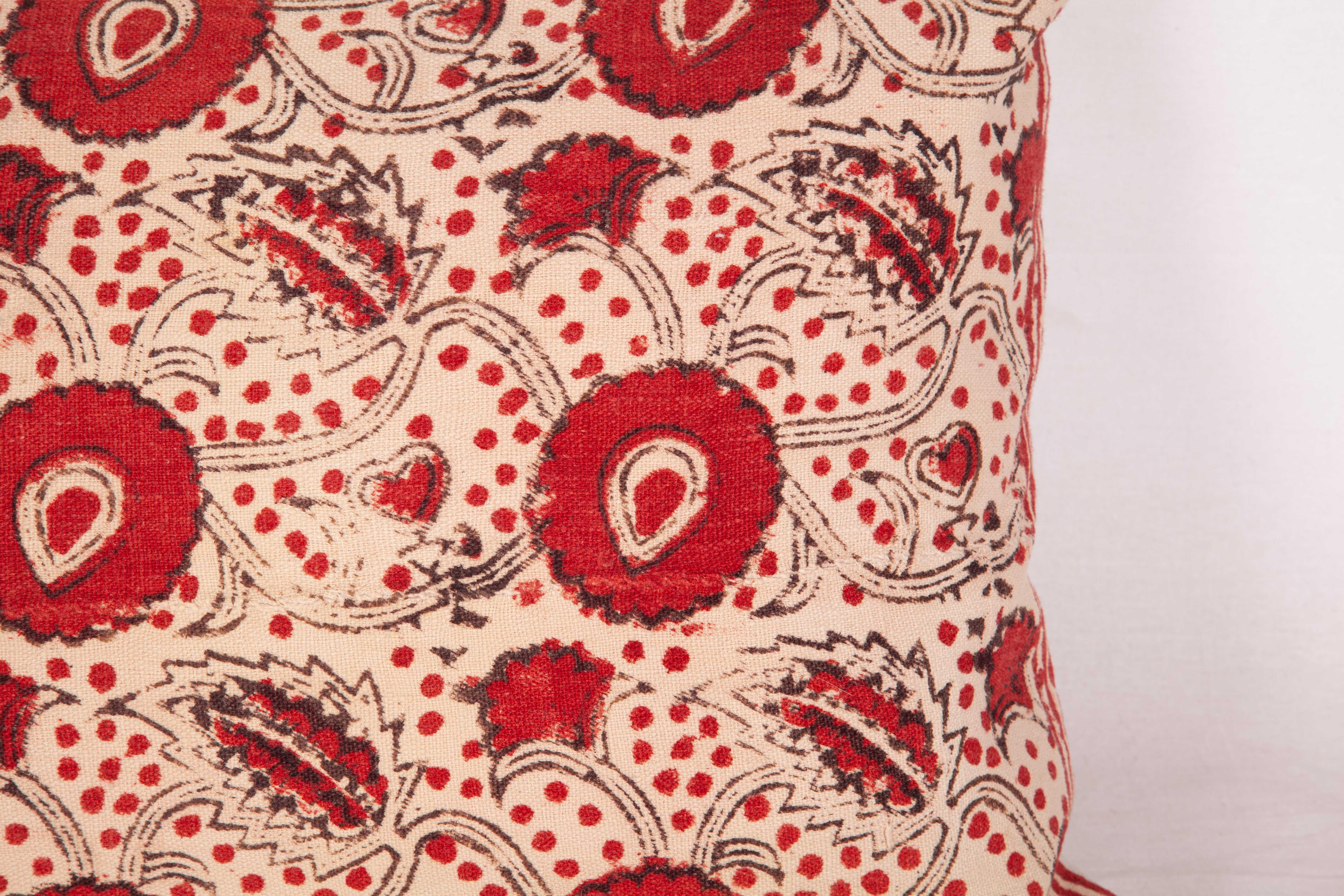 Tribal Block Print Lumbar Pillow Case made from an Uzbek Print, Early 20th Century