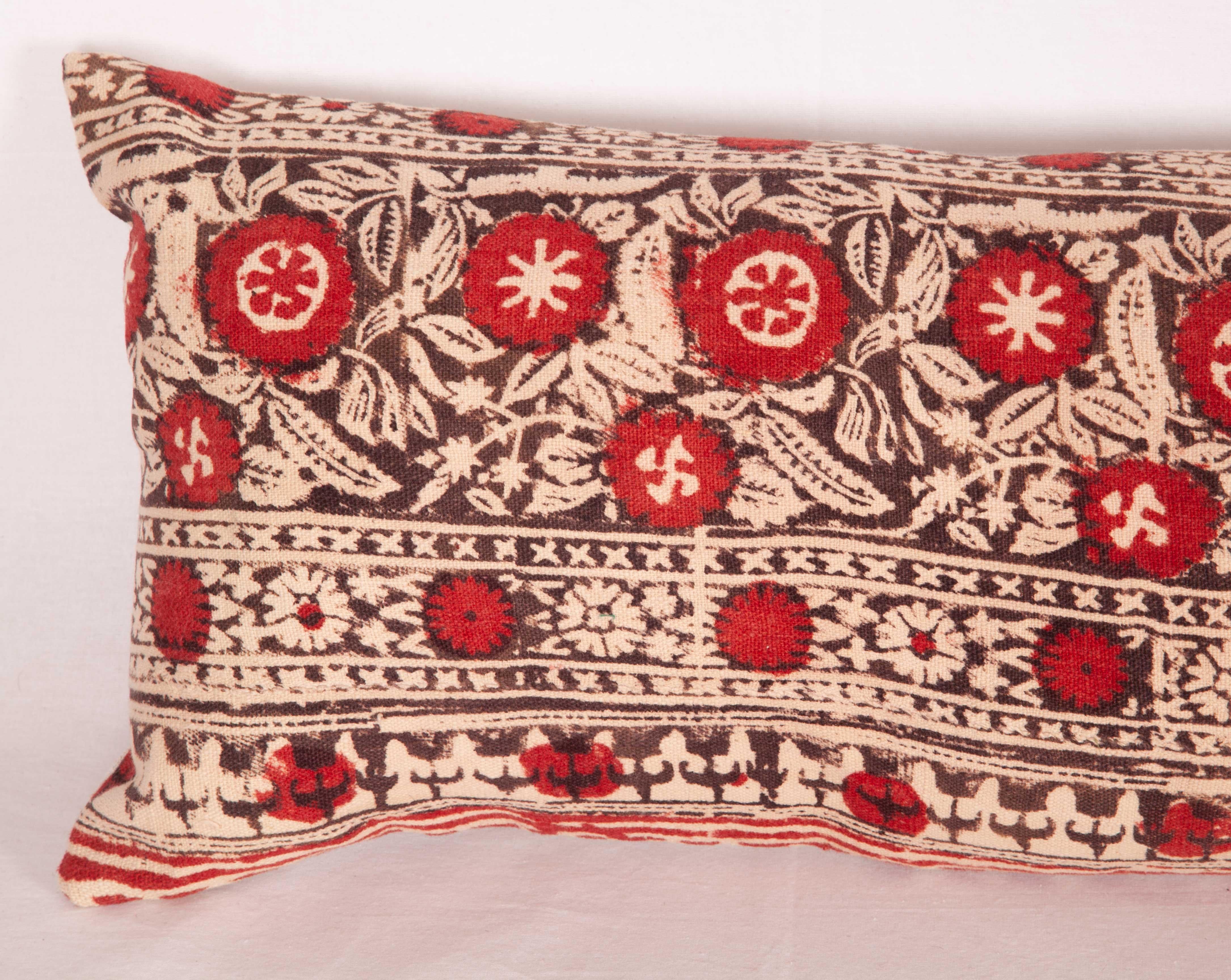 Tribal Block Print Lumbar Pillow Case Made from an Uzbek Print, Early 20th Century
