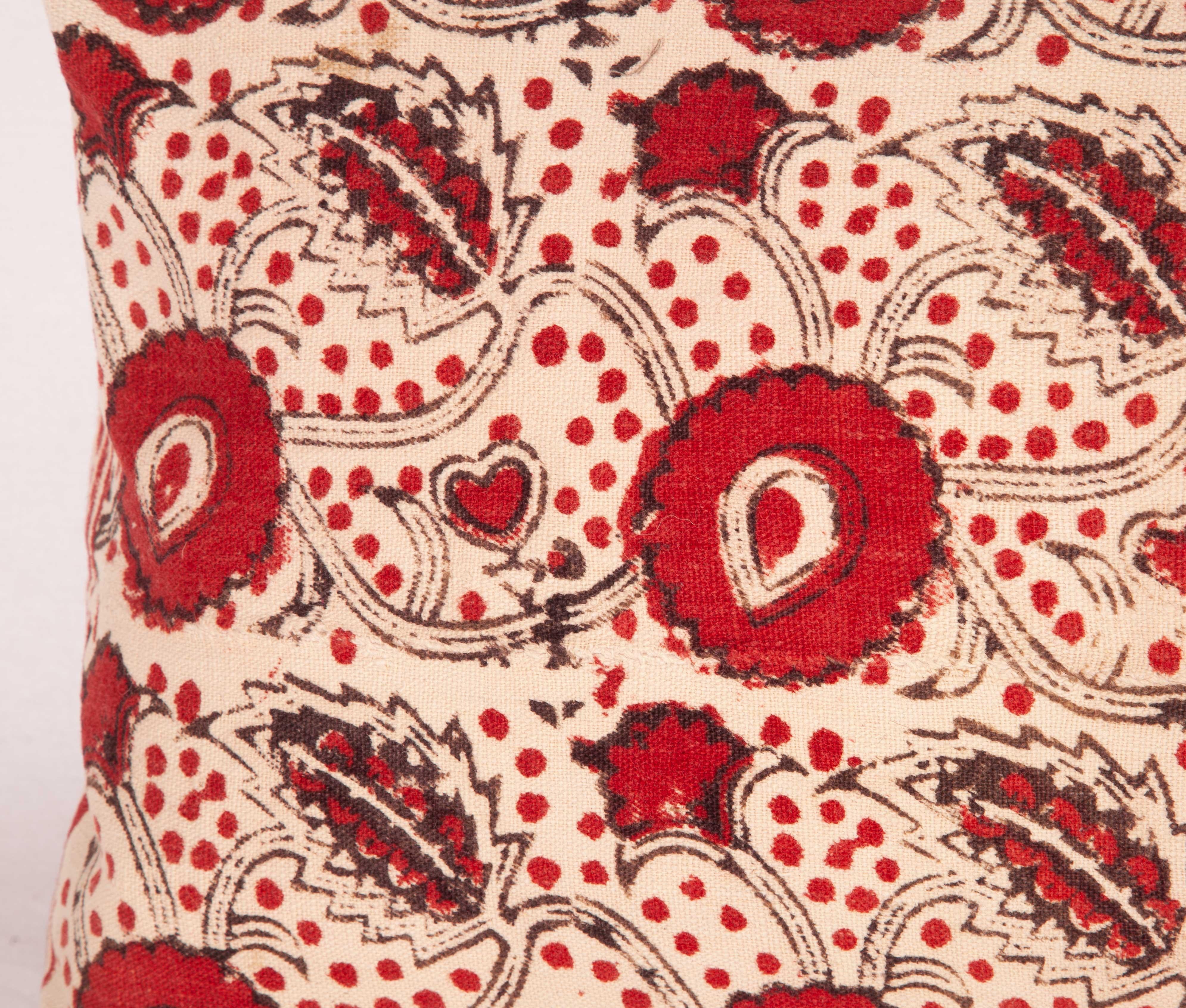 Hand-Woven Block Print Lumbar Pillow Case made from an Uzbek Print, Early 20th Century