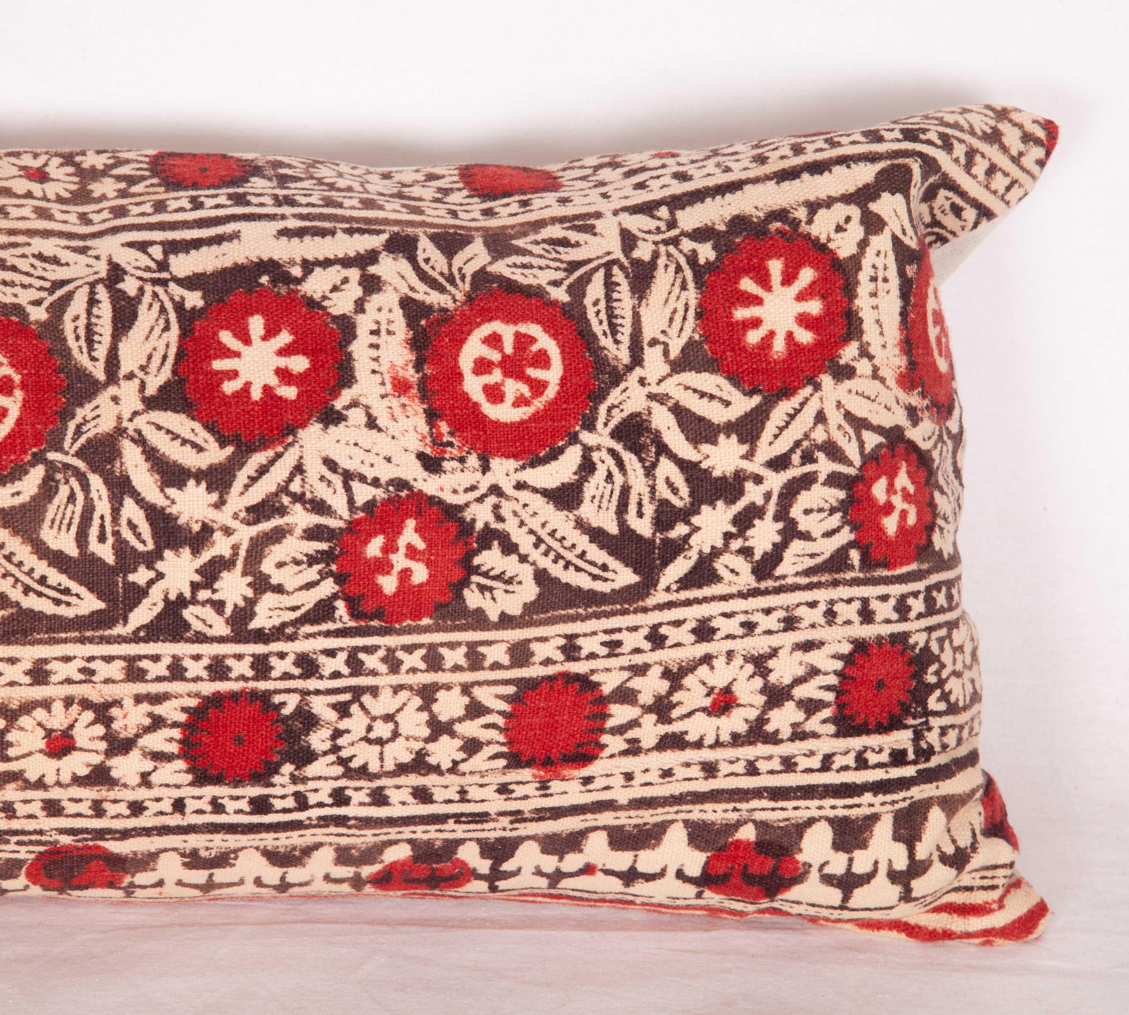 Hand-Woven Block Print Lumbar Pillow Case Made from an Uzbek Print, Early 20th Century