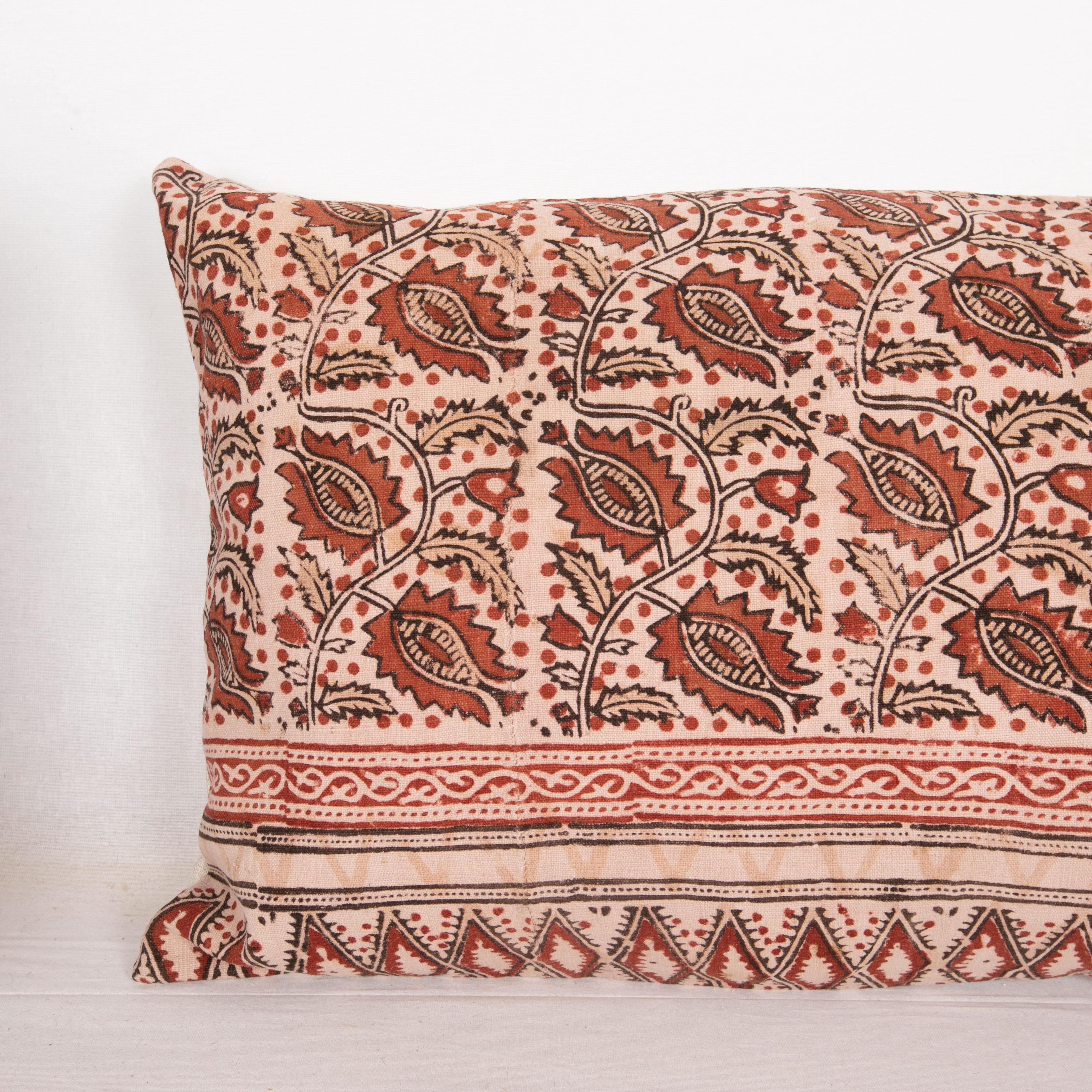 Rustic Block Printed Cotton Pillow Cover, Uzbekistan, 1930s For Sale