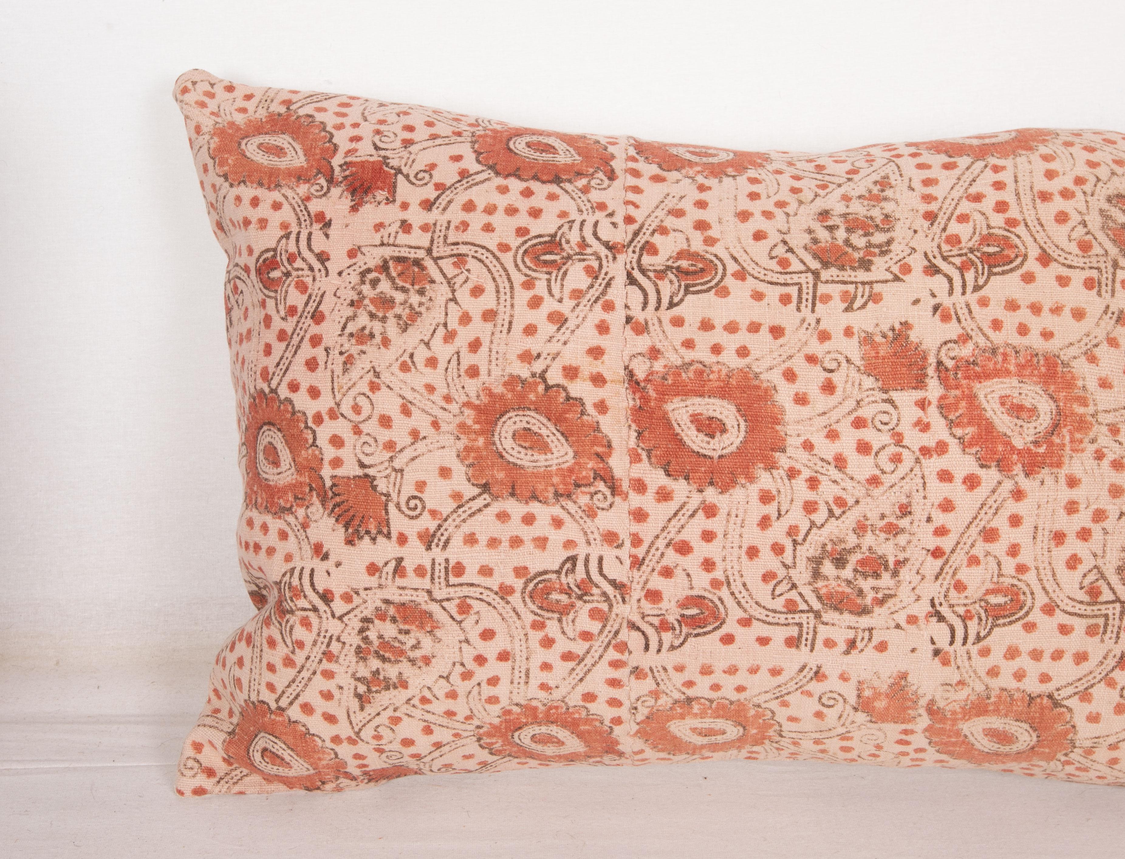 Rustic Block Printed Cotton Pillow Cover, Uzbekistan, 1930s For Sale