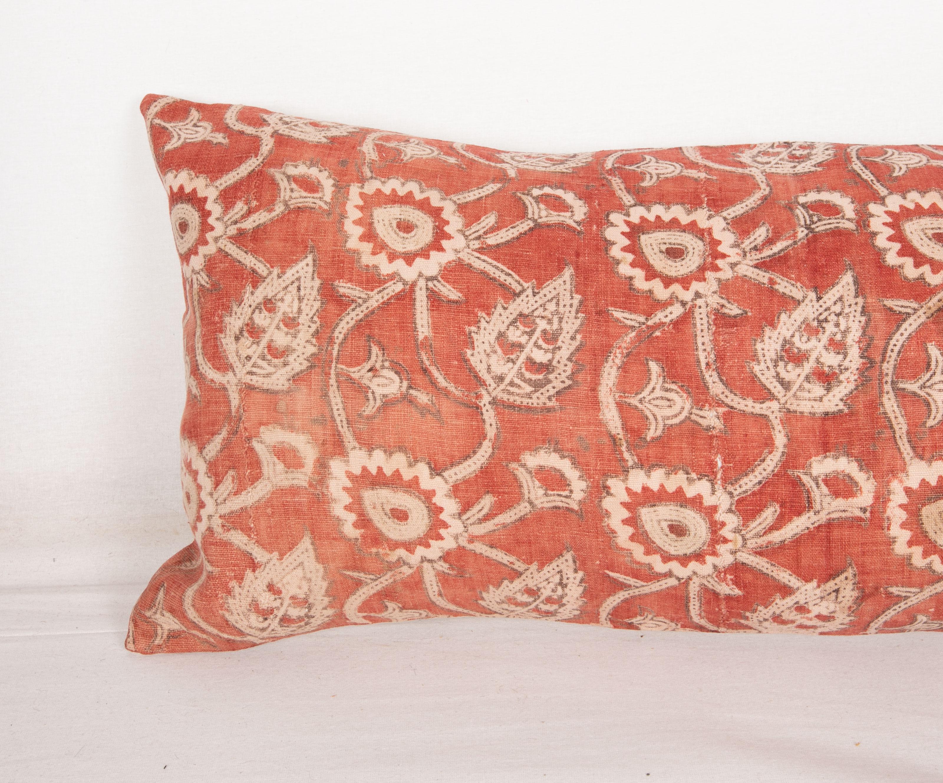 Rustic Block Printed Cotton Pillow Cover, Uzbekistan, 1930s