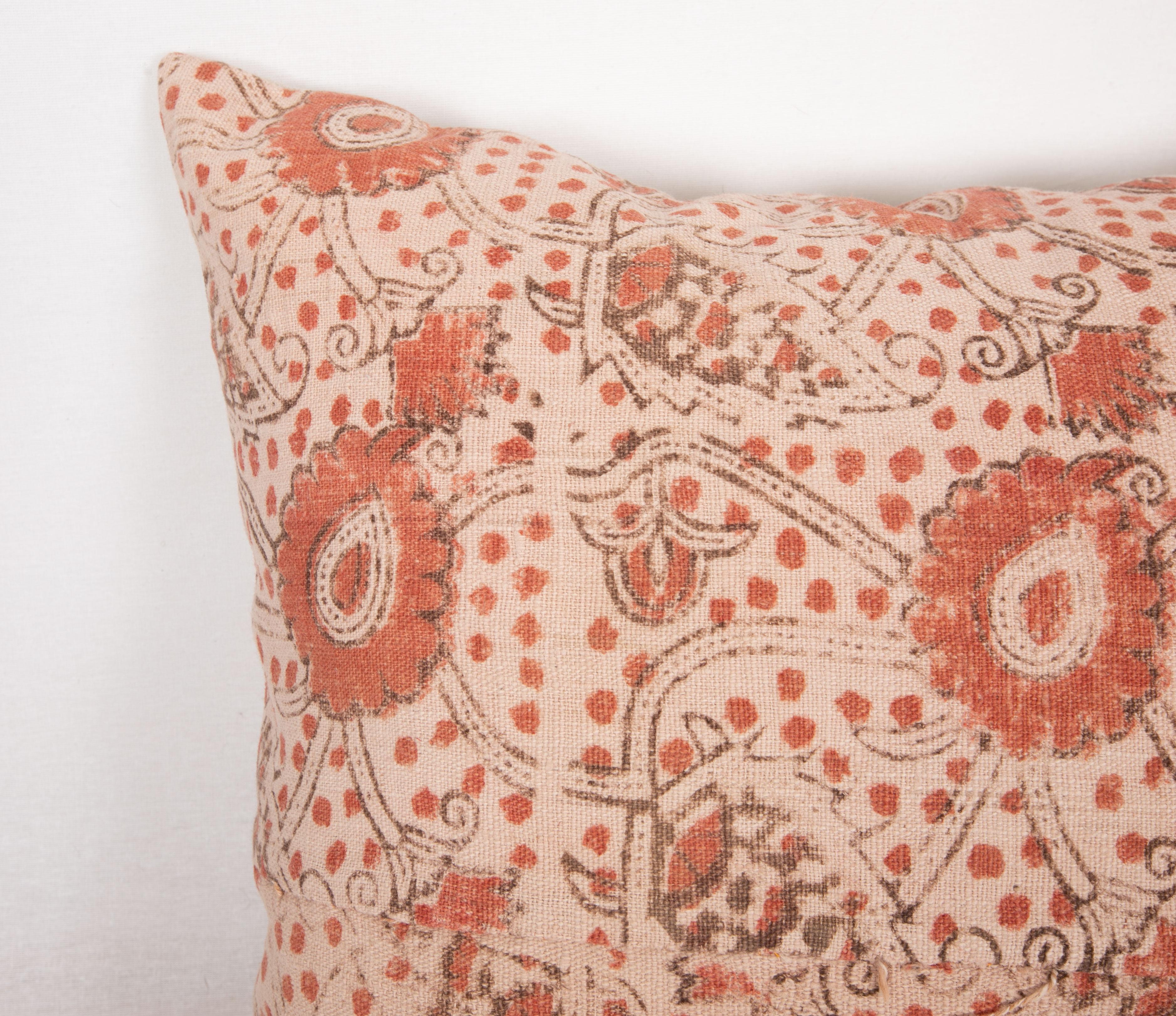 Rustic Block Printed Cotton Pillow Cover, Uzbekistan, 1930s For Sale