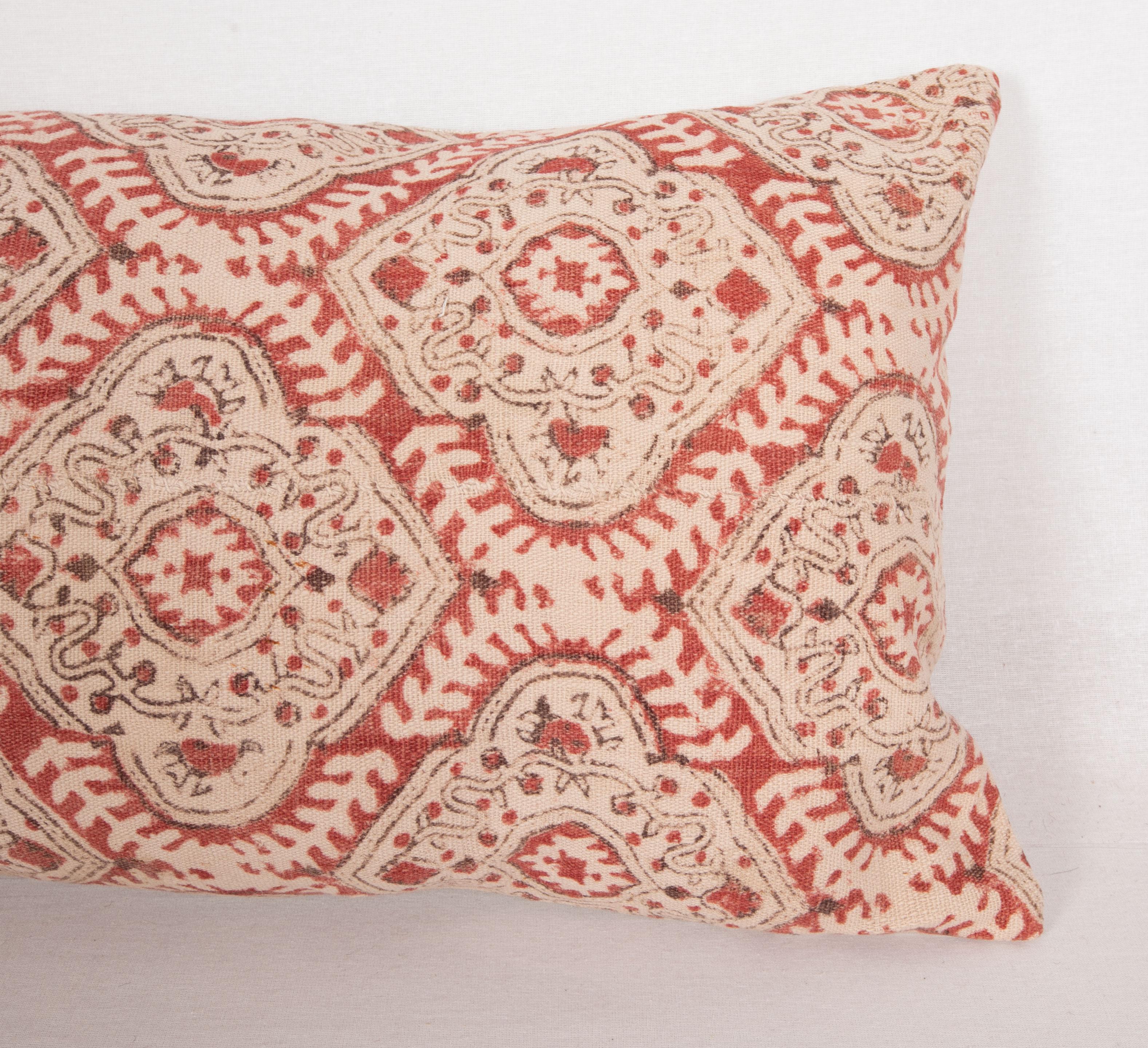 Rustic Block Printed Cotton Pillow Cover, Uzbekistan, 1930s For Sale