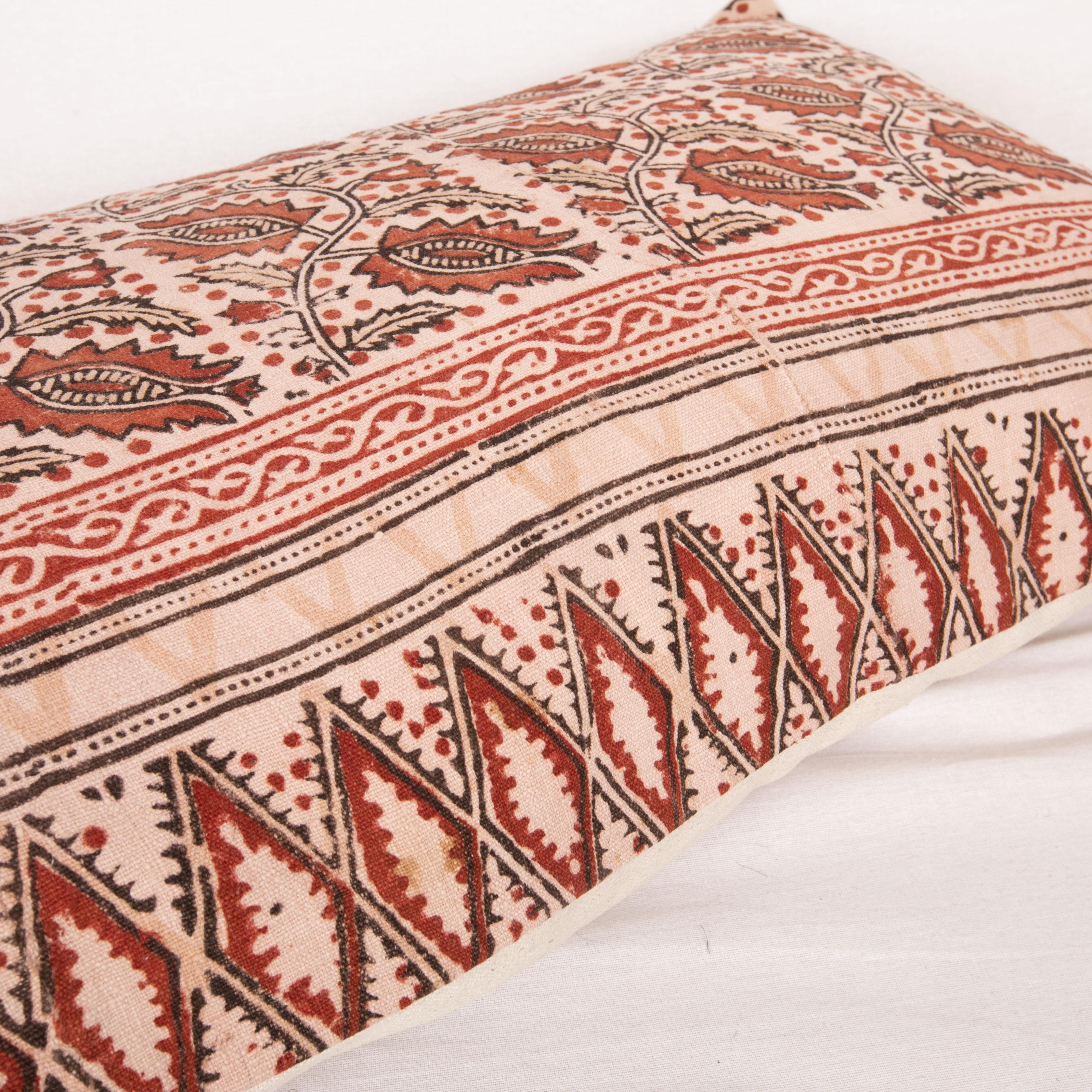 20th Century Block Printed Cotton Pillow Cover, Uzbekistan, 1930s For Sale
