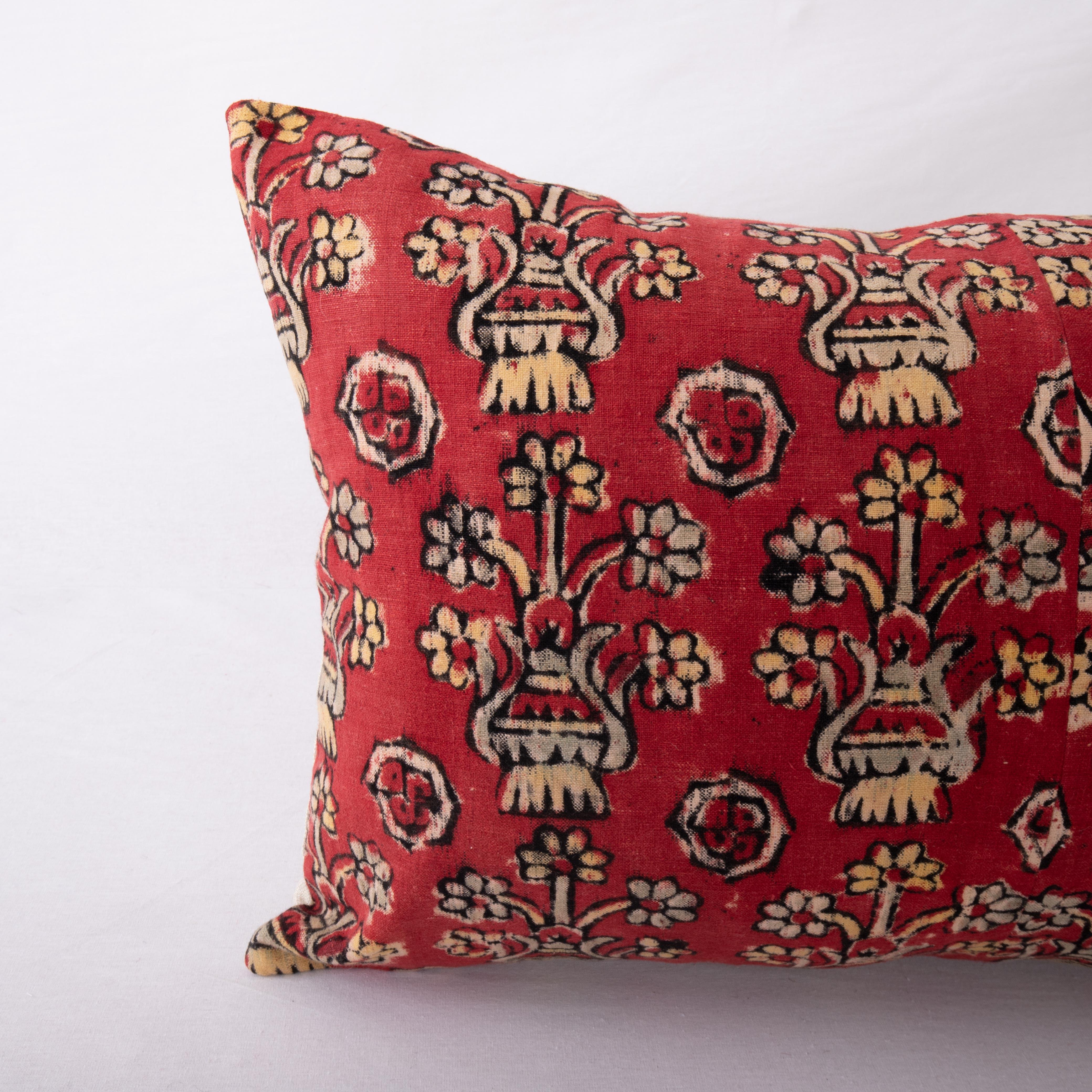 Folk Art Block Printed Lumbar Pillow Cover from Western Anatolia, Turkey, 1st Half 20th C For Sale