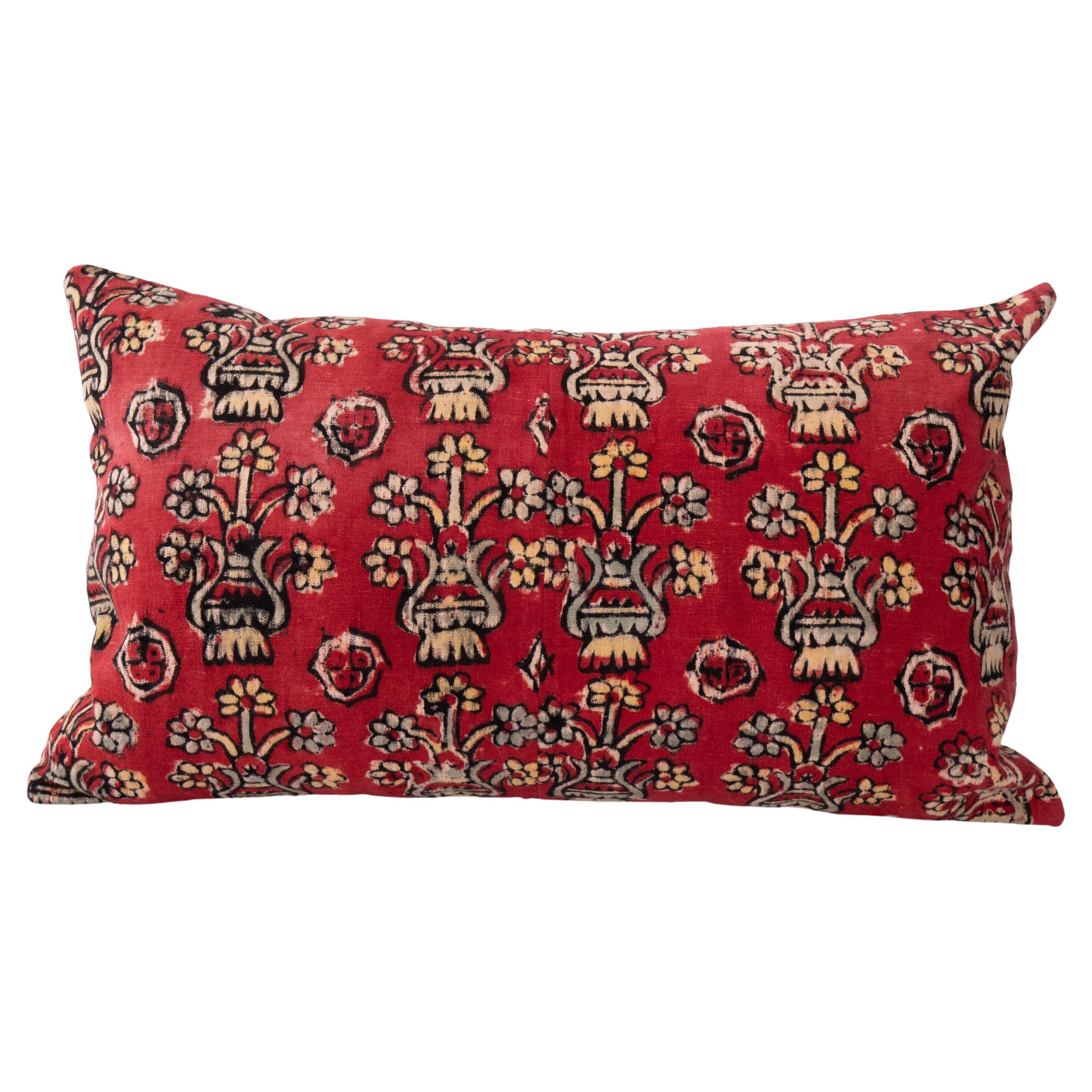 Block Printed Lumbar Pillow Cover from Western Anatolia, Turkey, 1st Half 20th C For Sale