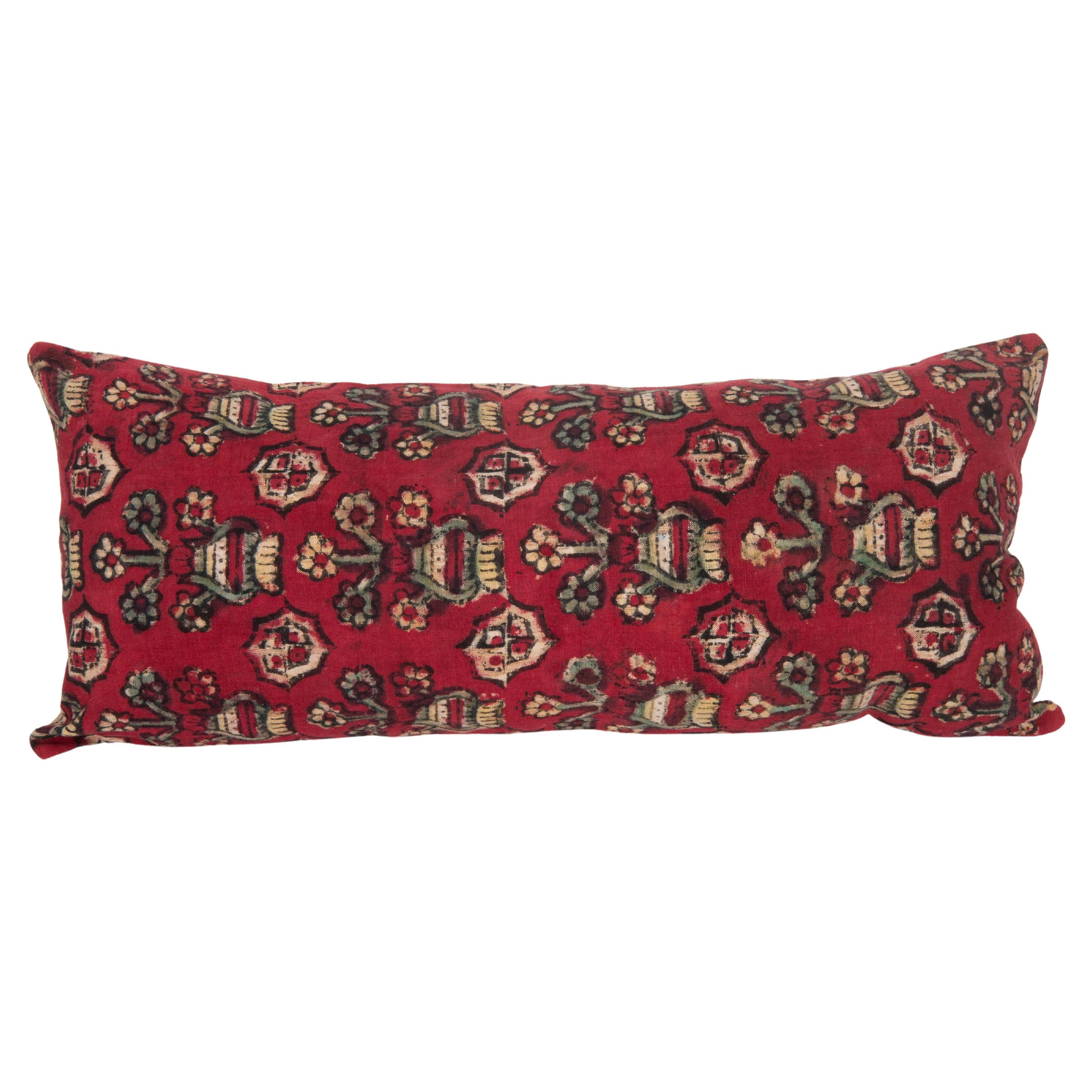 Block Printed Lumbar Pillow Cover from Western Anatolia, Turkey, 1st Half 20th C For Sale