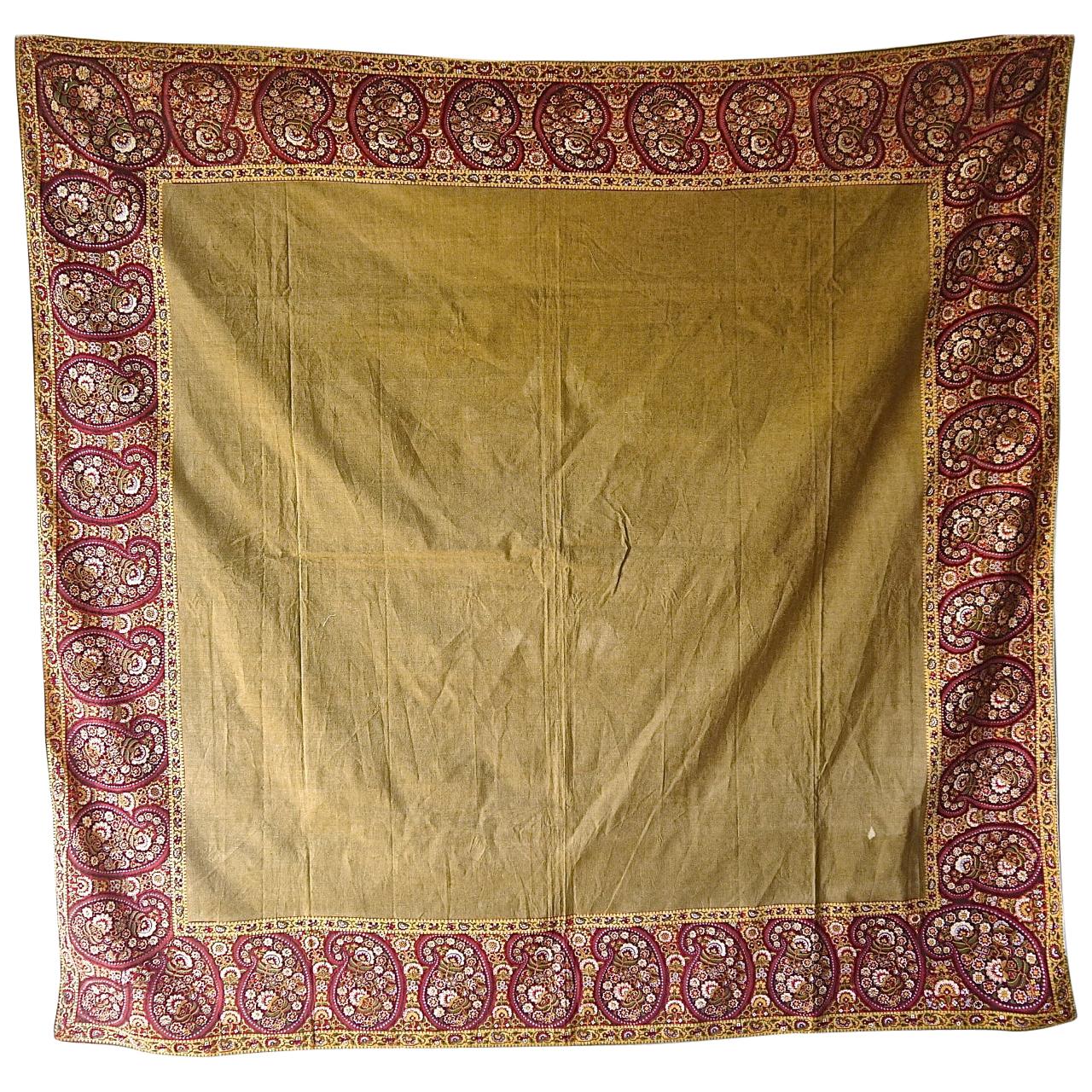 Block Printed Paisley Motif Scarf Mouchoir de Cou Cotton, French, 19th Century For Sale