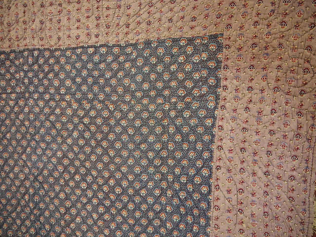 Block Printed Pale Blue and Mauve Small Cotton Quilt French, 19th Century 4