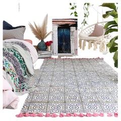 Block Printed Zeppelin Rug in Blush Small