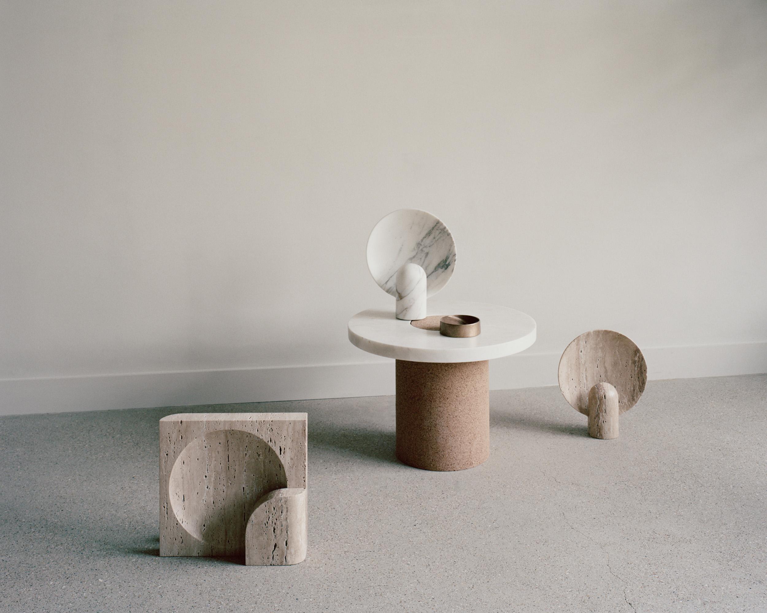 Block, Sculpted Travertine Table Lamp by Henry Wilson 4