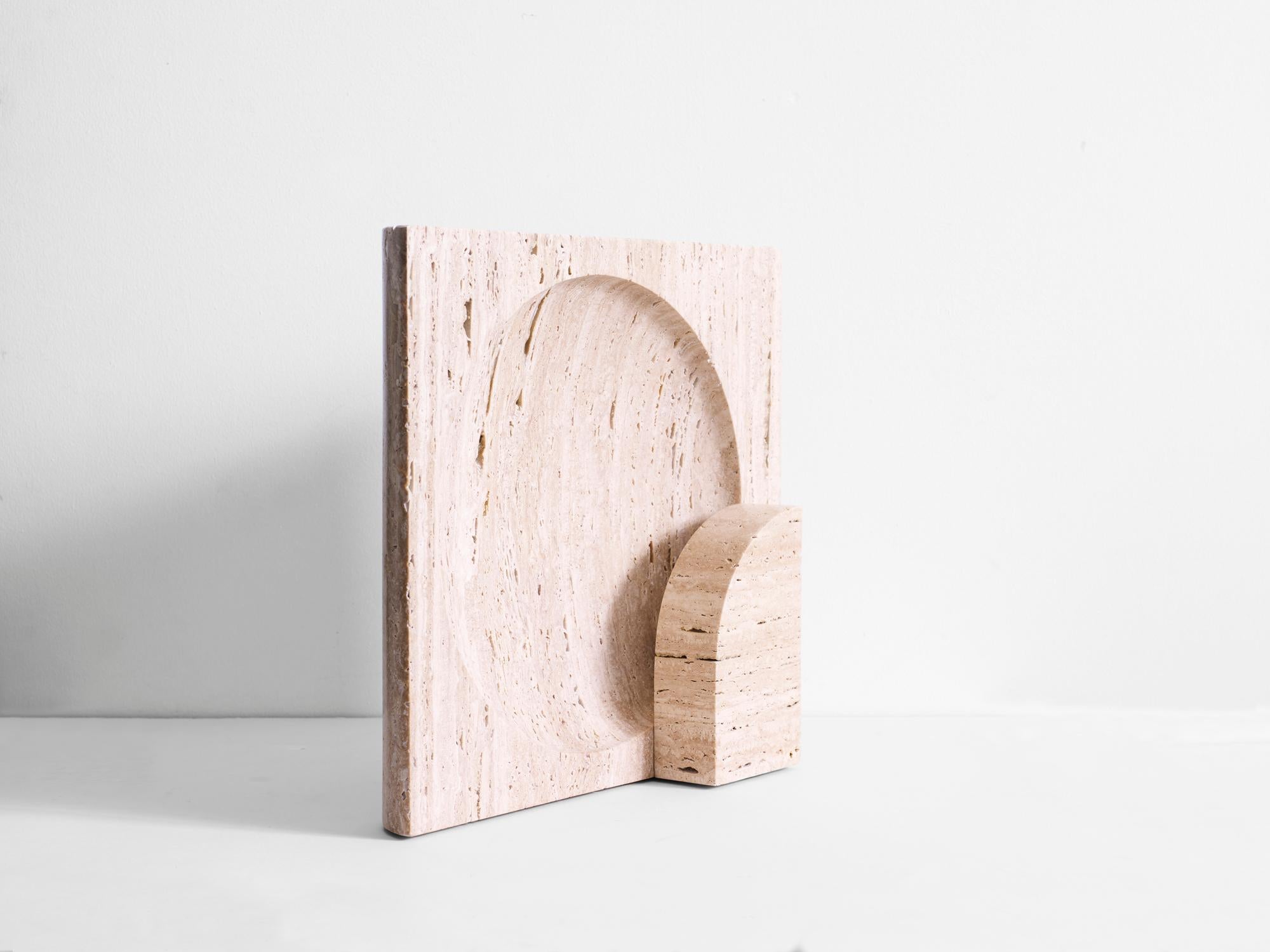 Classico Travertine Block Sconce by Henry Wilson
Dimensions: W 35 x D 11 x H 35 cm
Materials: Classico Travertine

This sculptural item is handmade in Sydney, Australia.

This block table lamp is an ambient, sculptural light carved in two halves