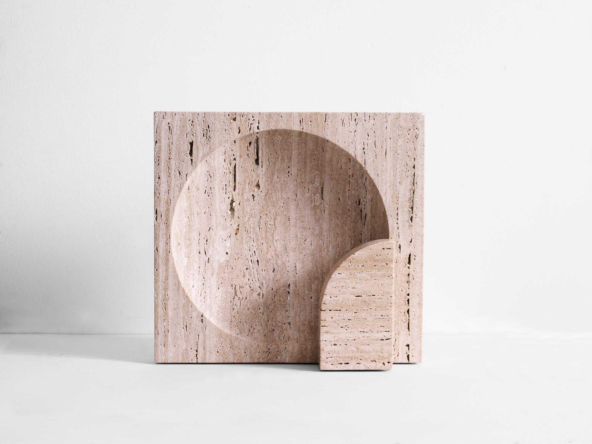 Modern Block, Sculpted Travertine Table Lamp by Henry Wilson