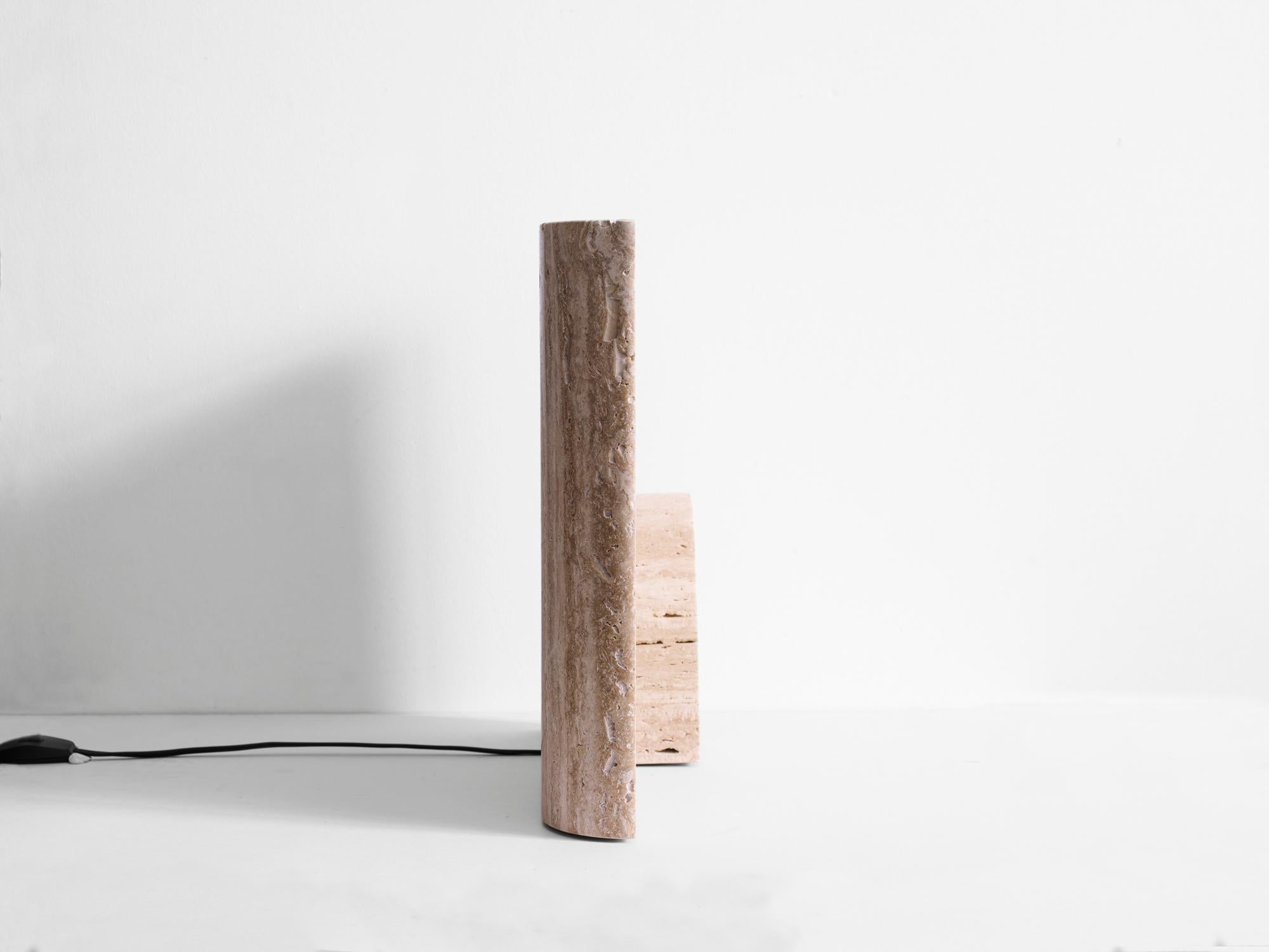 Block, Sculpted Travertine Table Lamp by Henry Wilson In New Condition In Geneve, CH
