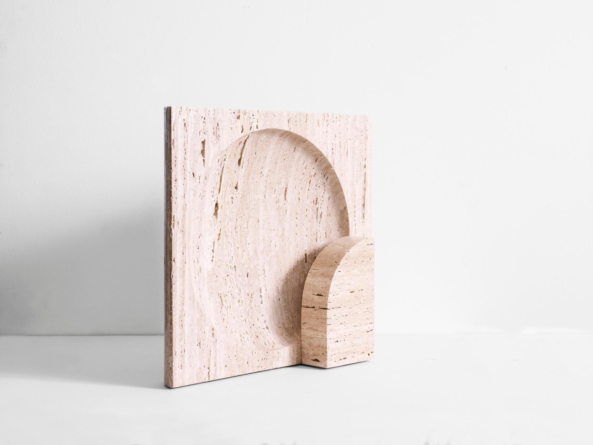 Contemporary Block, Sculpted Travertine Table Lamp by Henry Wilson
