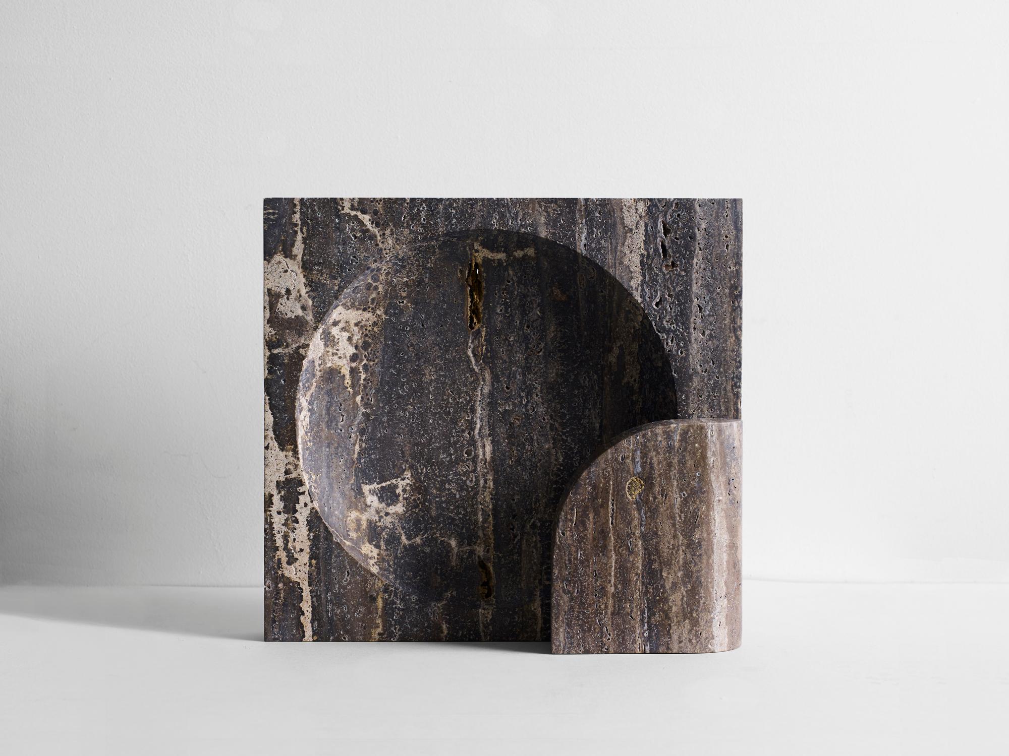 Marble Block, Sculpted Travertine Table Lamp by Henry Wilson
