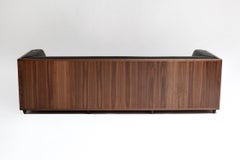 Block Series Modern Black Leather Walnut Frame Sofa