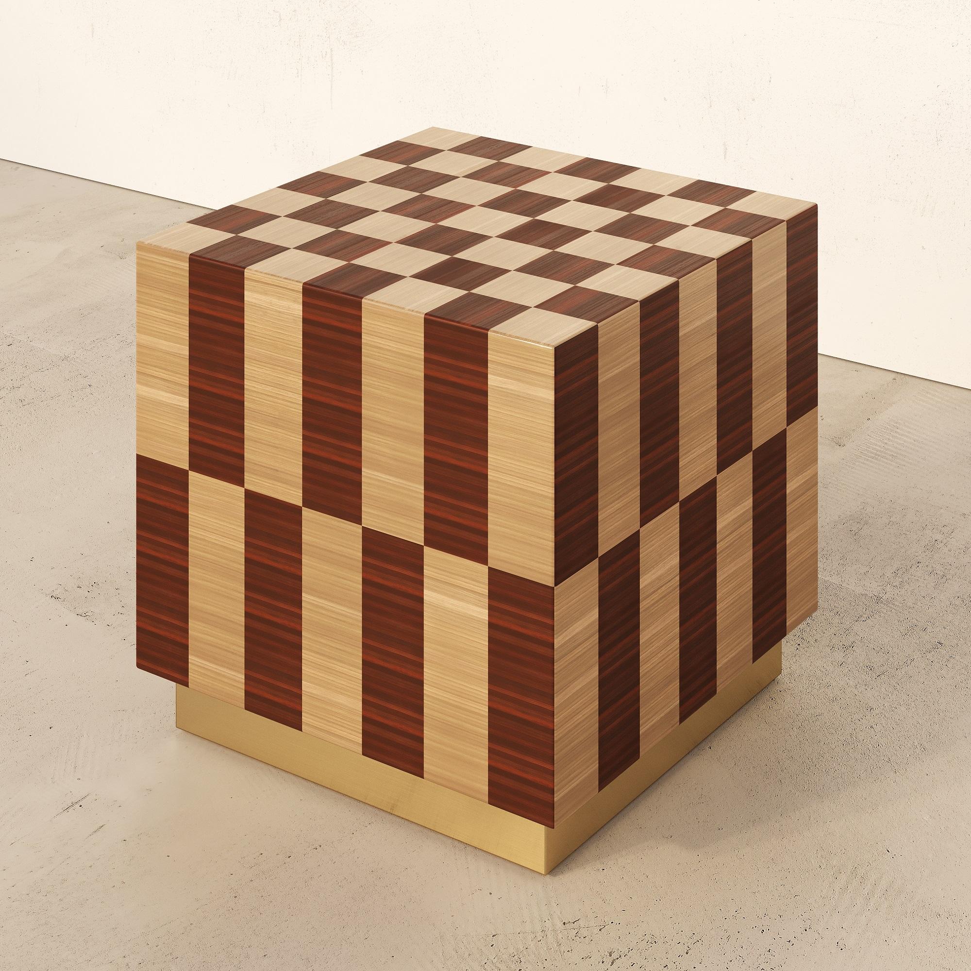 BLOCK SIDE TABLE in straw marquetry technique

Inlay scheme: Checkerboard
Colour scheme: Black Ruta
MATERIALS: MDF, painted rye straw, wax
DIMENSIONS (cm): 40x40x45.
Dimensions and colours are customizable
Packaging dimensions (cm): 50 x 50 x