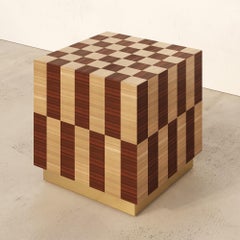 BLOCK Guéridon d'appoint café paille marqueterie fait main carré Bordeaux Beige
