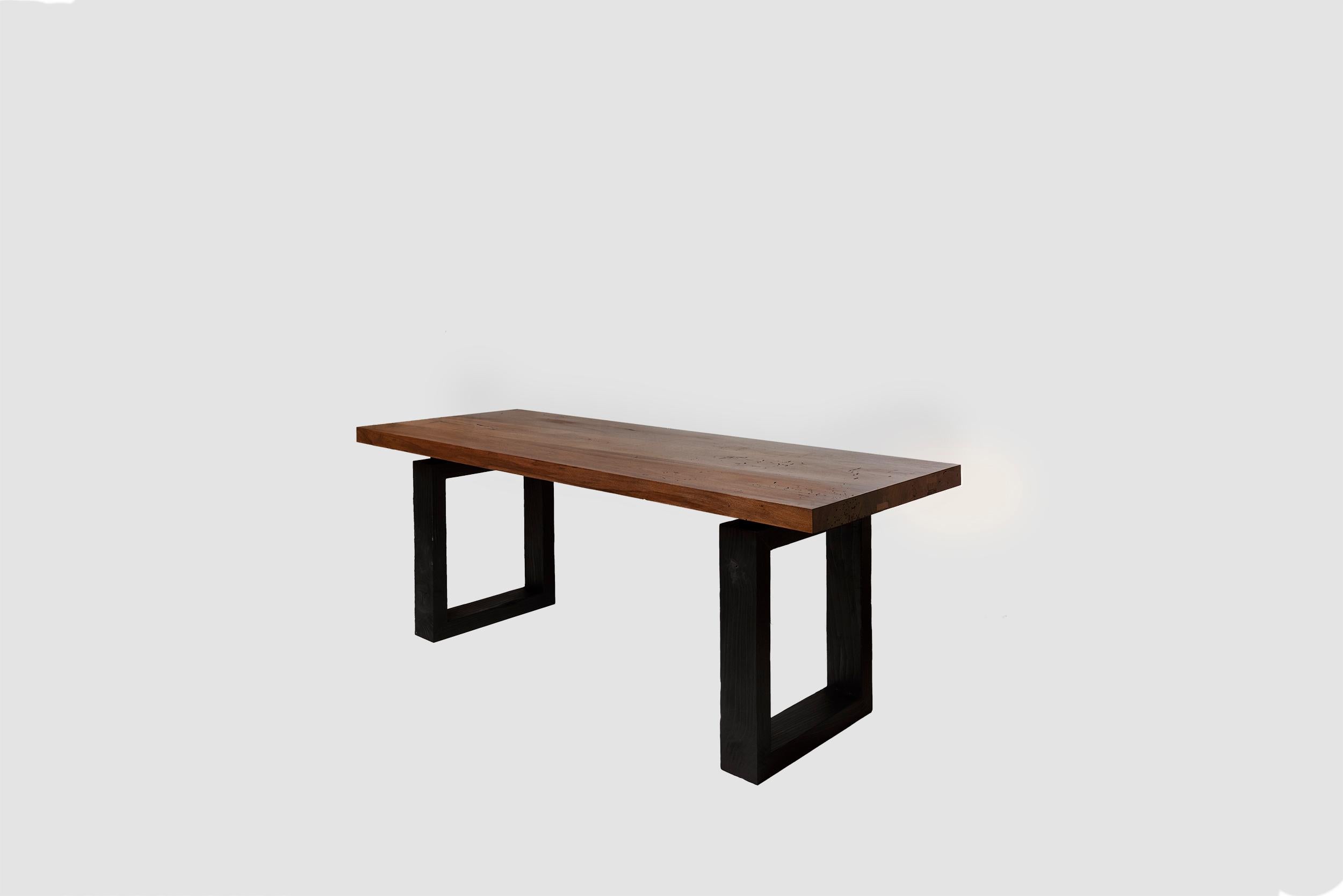 Italian Block Table in Solid Walnut and Charred Cedar Wood by Studio F For Sale