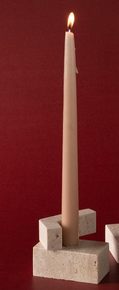 Block Travertine Low Candle Holder by Studionudo