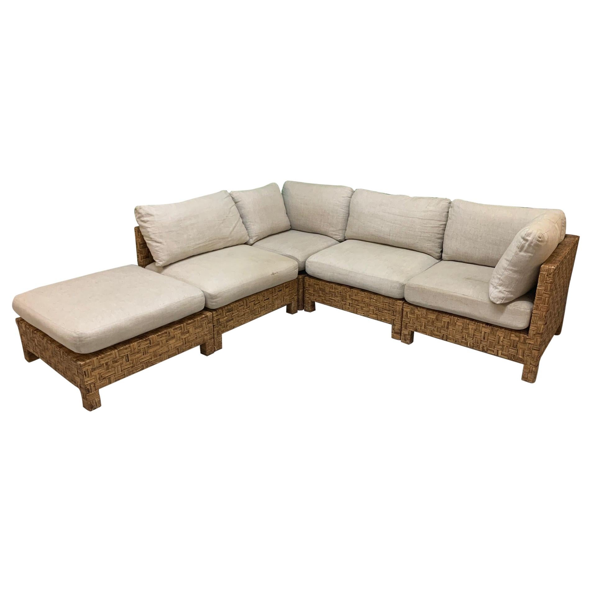 Block Wicker Woven Sectional Sofa For Sale