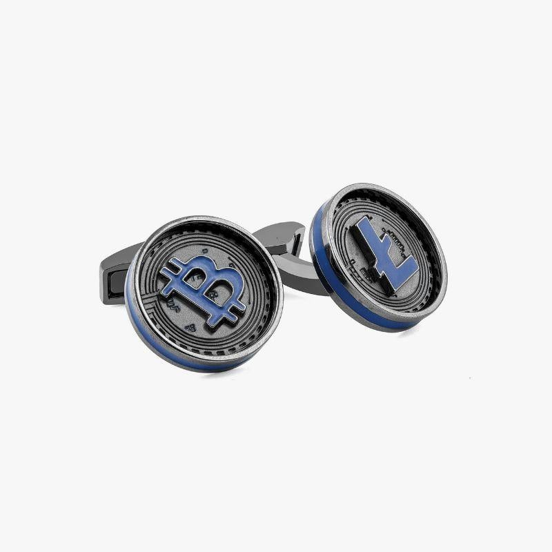 Blockchain Cufflinks with Blue Enamel in Gunmetal

Since the latest trend is Blockchain and Cryptocurrencies, this cufflink was designed with this in mind. Each side of the cufflink represents the two leading currencies currently in circulation; the