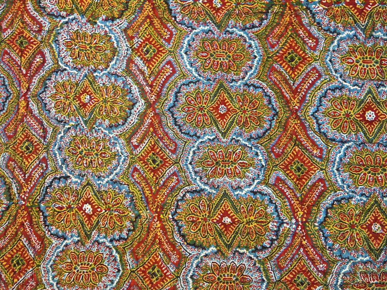 Quilted Blockprinted Cotton with Floral Print Reverse Quilt French 19th century