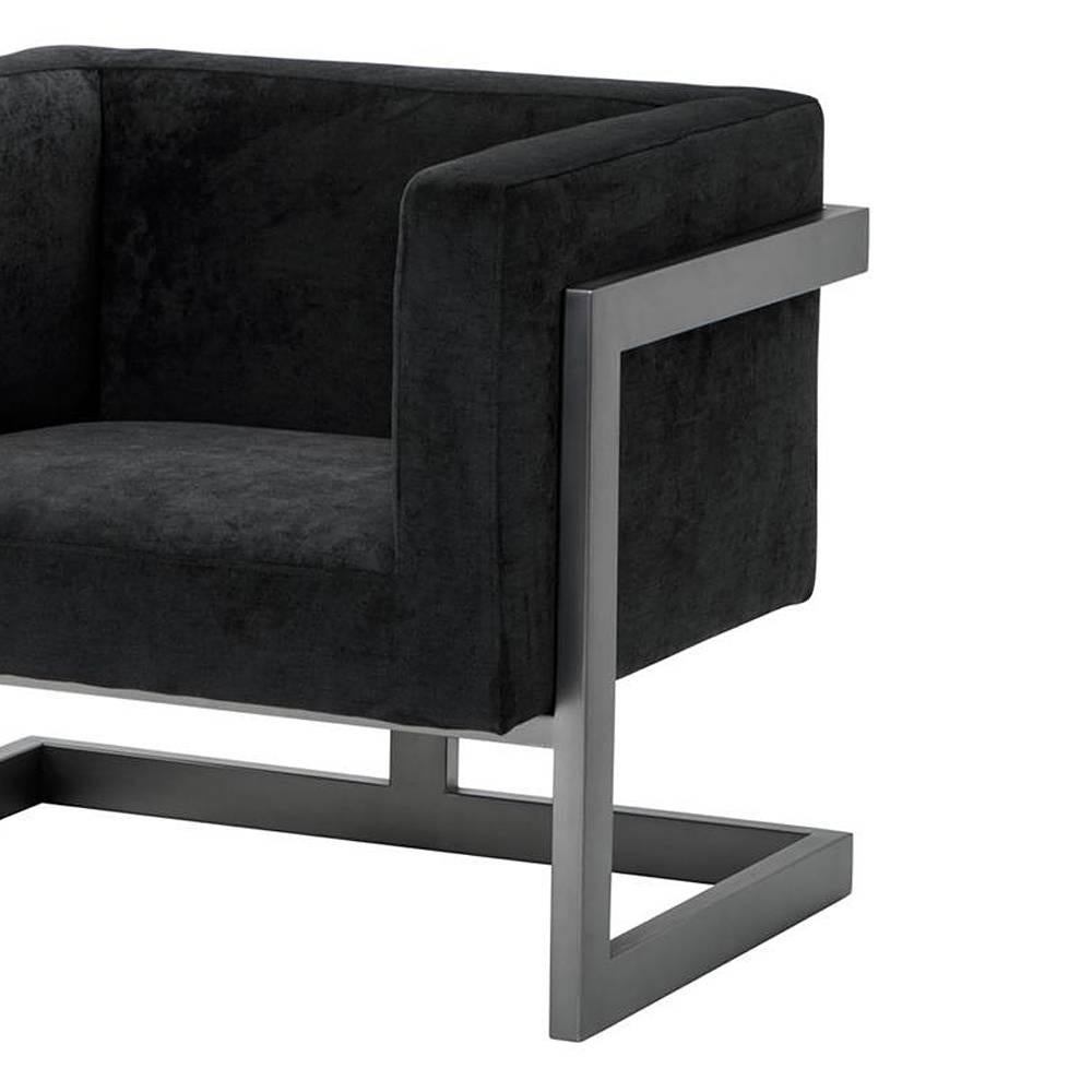 Chinese Blocks Armchair with Bronze Frame and Black Velvet Fabric
