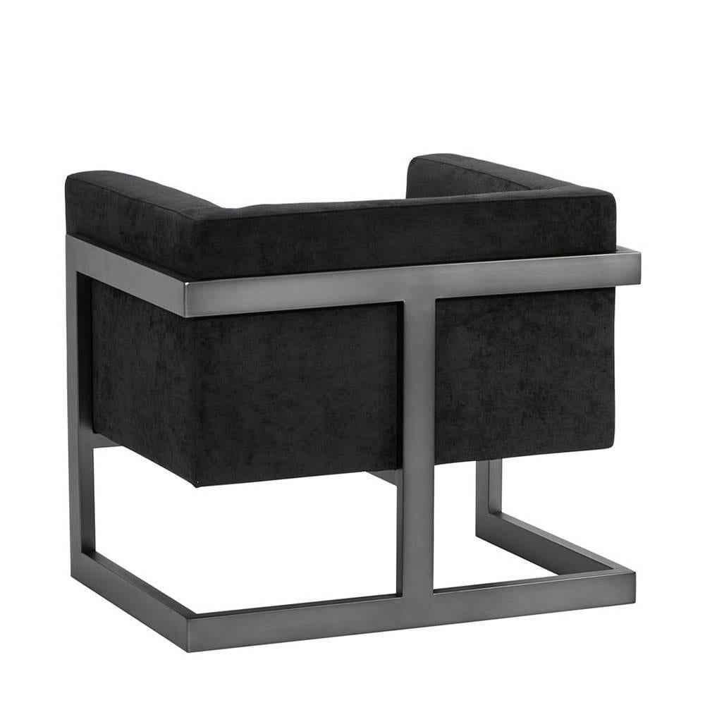 Blocks Armchair with Bronze Frame and Black Velvet Fabric In Excellent Condition In Paris, FR
