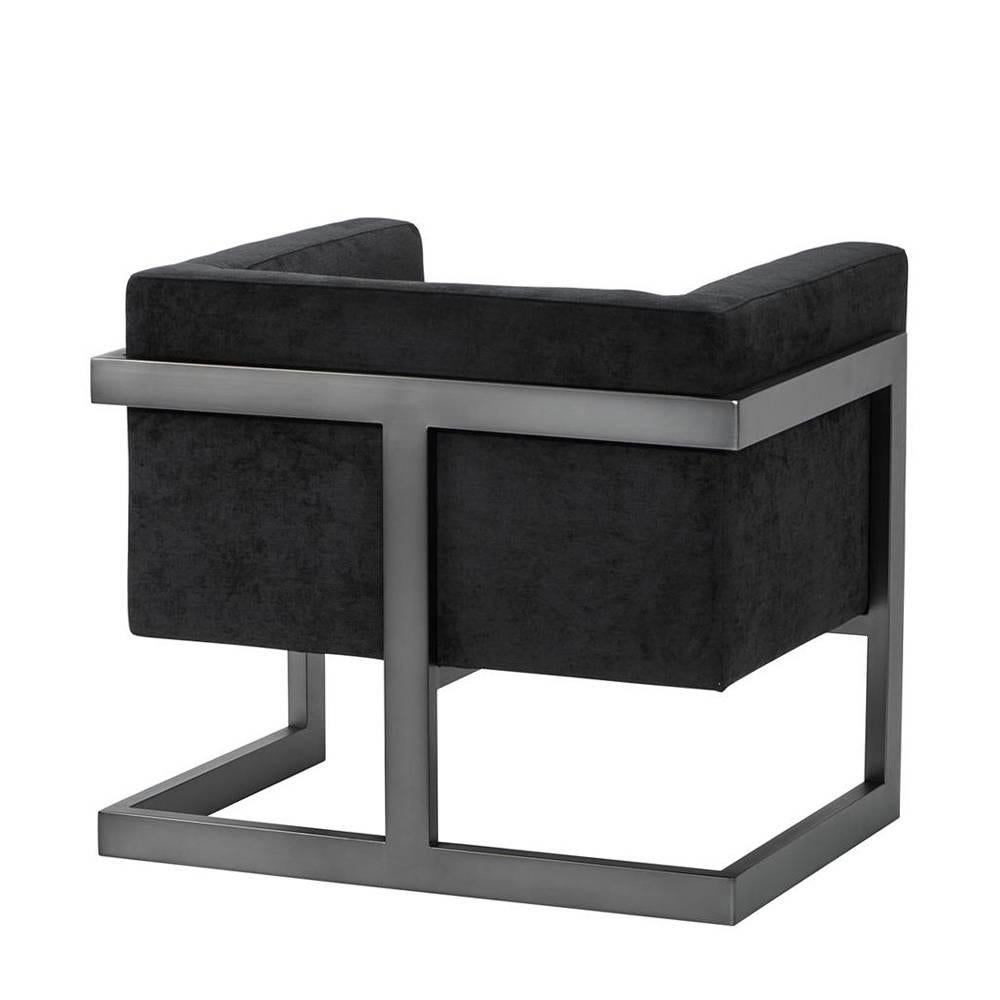 Contemporary Blocks Armchair with Bronze Frame and Black Velvet Fabric