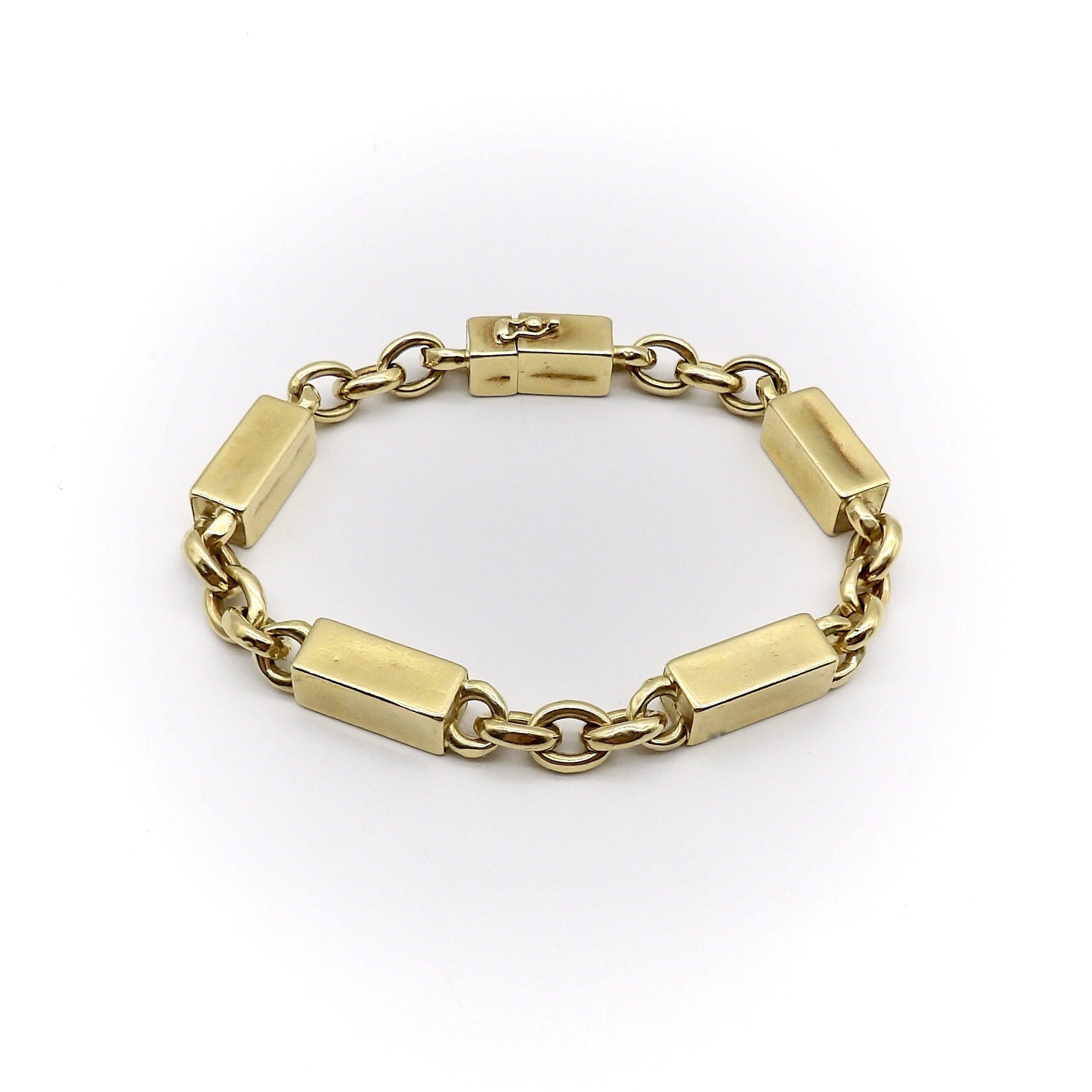 Modernist 18K Gold Blocky Alternating Bar and Link Vintage Bracelet For Sale