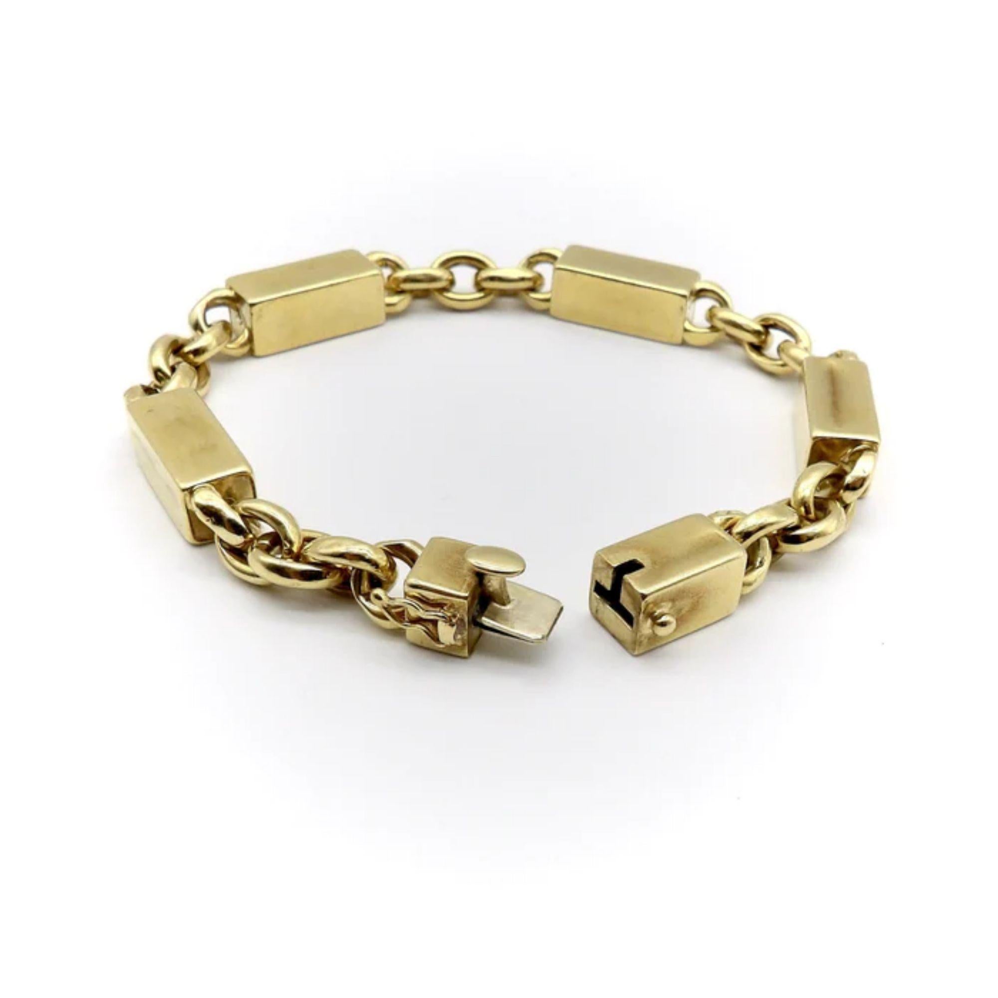 18K Gold Blocky Alternating Bar and Link Vintage Bracelet For Sale 2