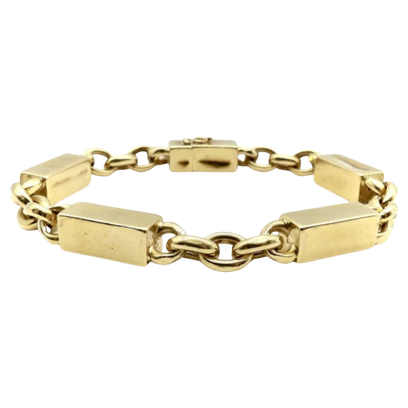 18K Gold Blocky Alternating Bar and Link Vintage Bracelet For Sale
