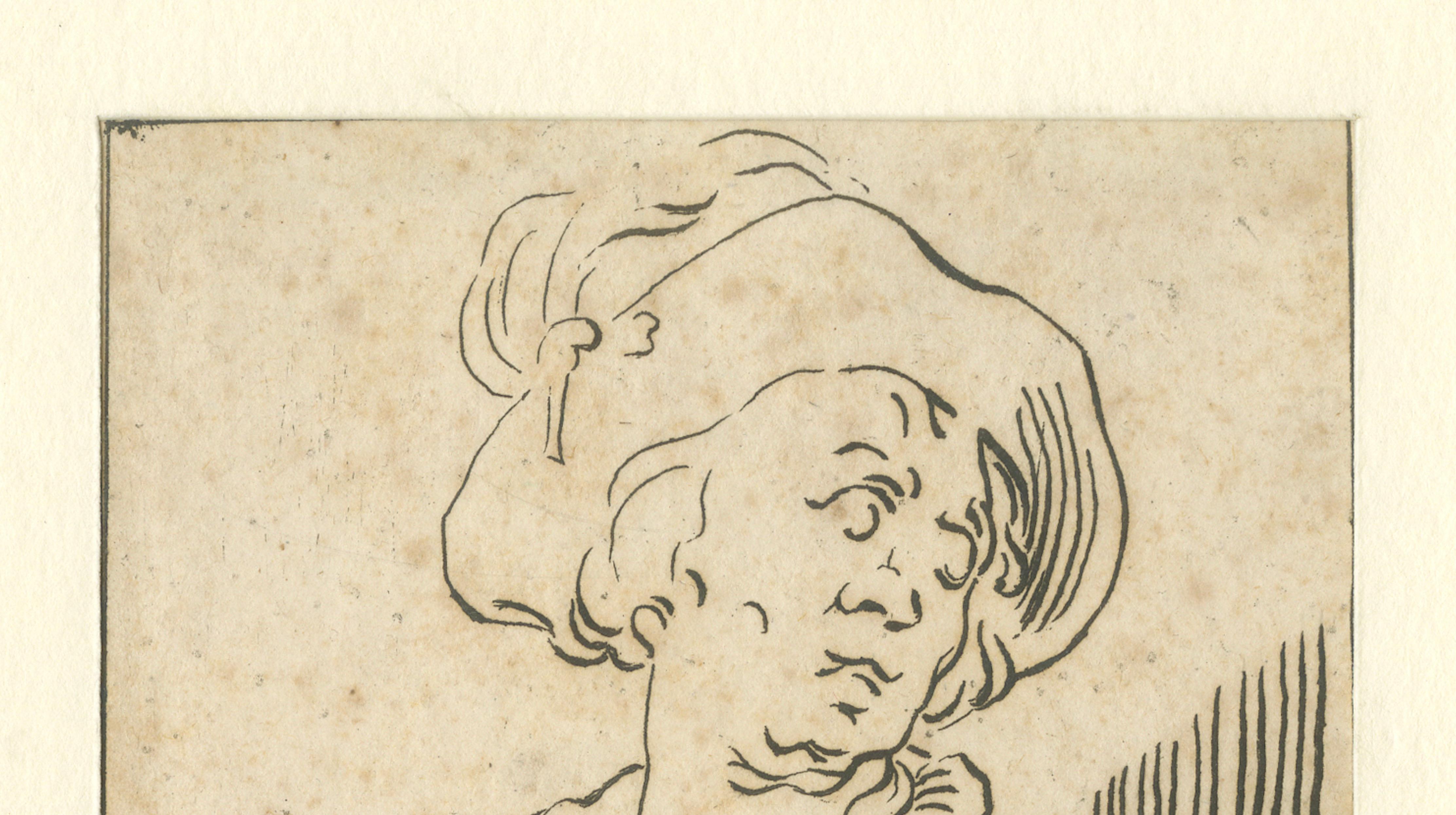 Bloemaert Style Figure Study – Man with Jug, 18thC Dutch Etching, Van den Bosch