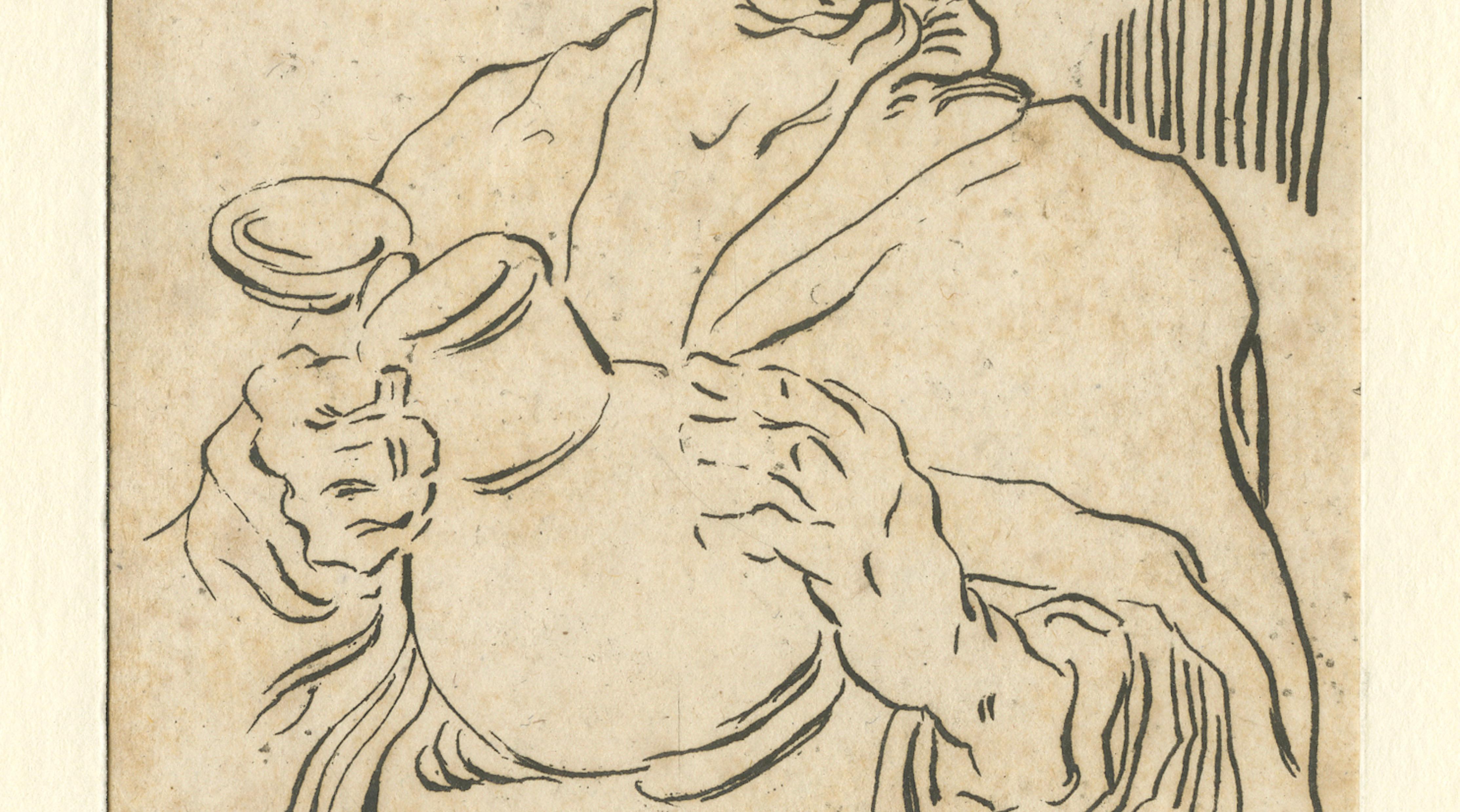 Bloemaert Style Figure Study – Man with Jug, 18thC Dutch Etching, Van den Bosch