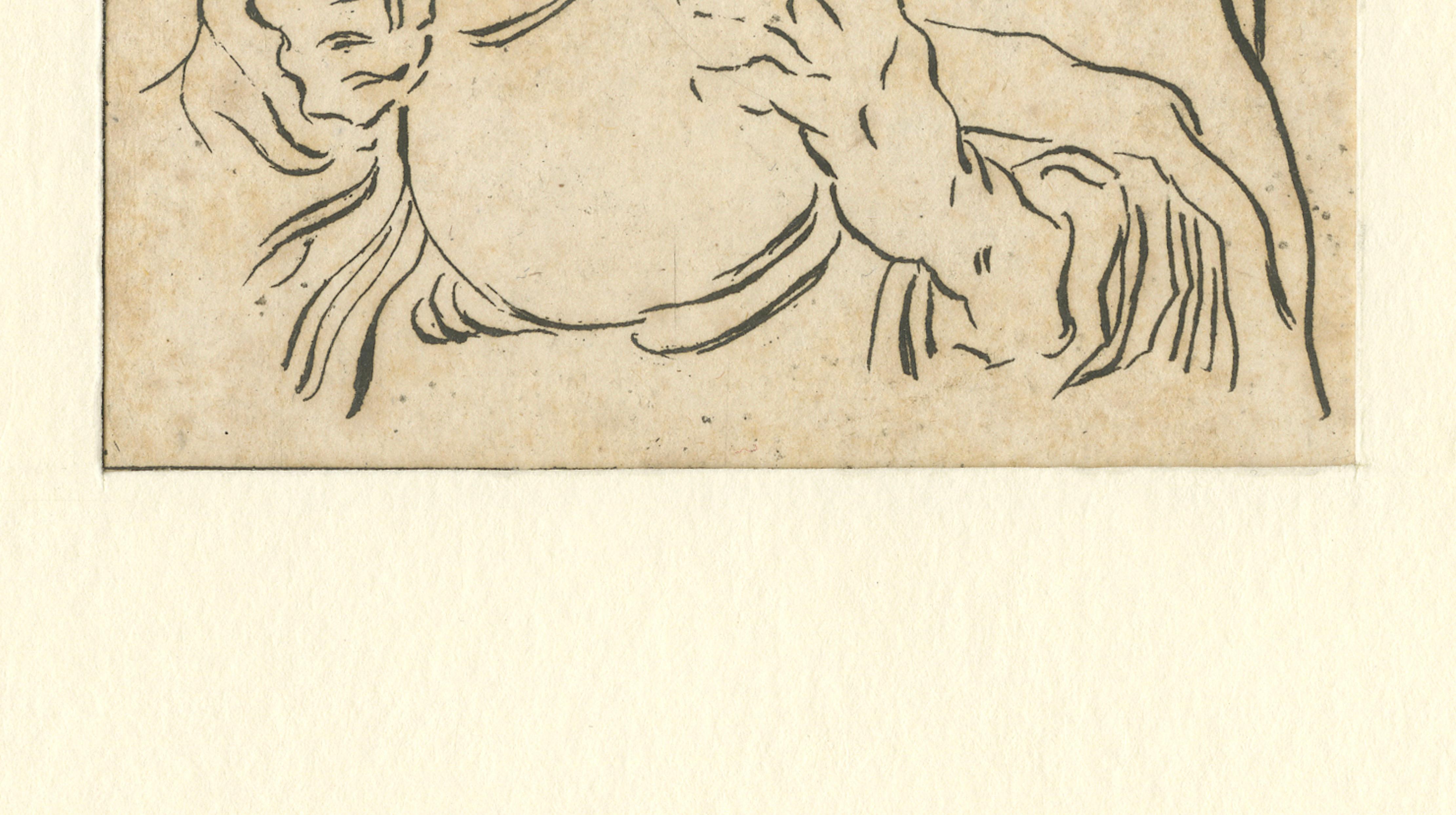 Bloemaert Style Figure Study – Man with Jug, 18thC Dutch Etching, Van den Bosch