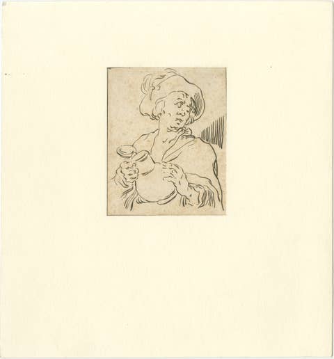 Bloemaert Style Figure Study – Man with Jug, 18thC Dutch Etching, Van den Bosch