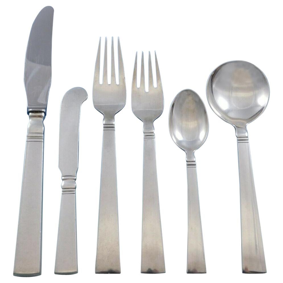 Blok, Georg Jensen Sterling Silver Flatware Set for 6 Service 36 Pieces Dinner